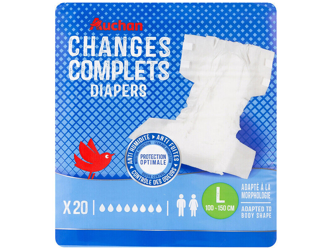 FRALDAS INCONTIN&Ecirc;NCIA AUCHAN TAMANHO L UNISSEXO 20UN
