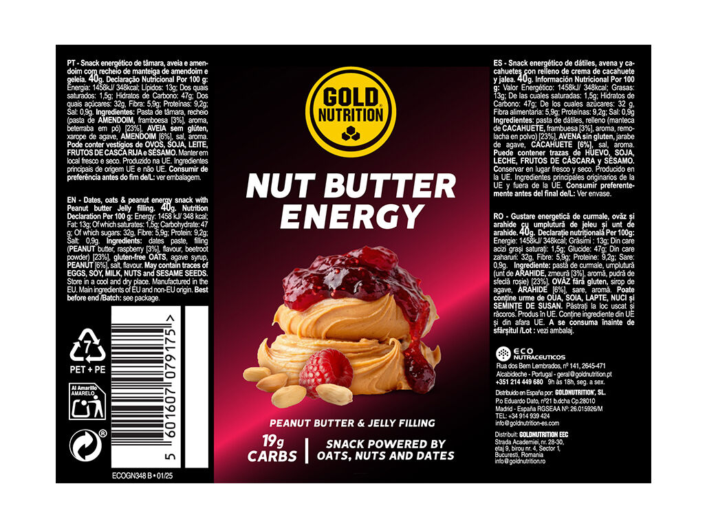 SNACK ENERGY GOLDNUTRITION NUT BUTTER PEANUT & JELLY 40G image number 1