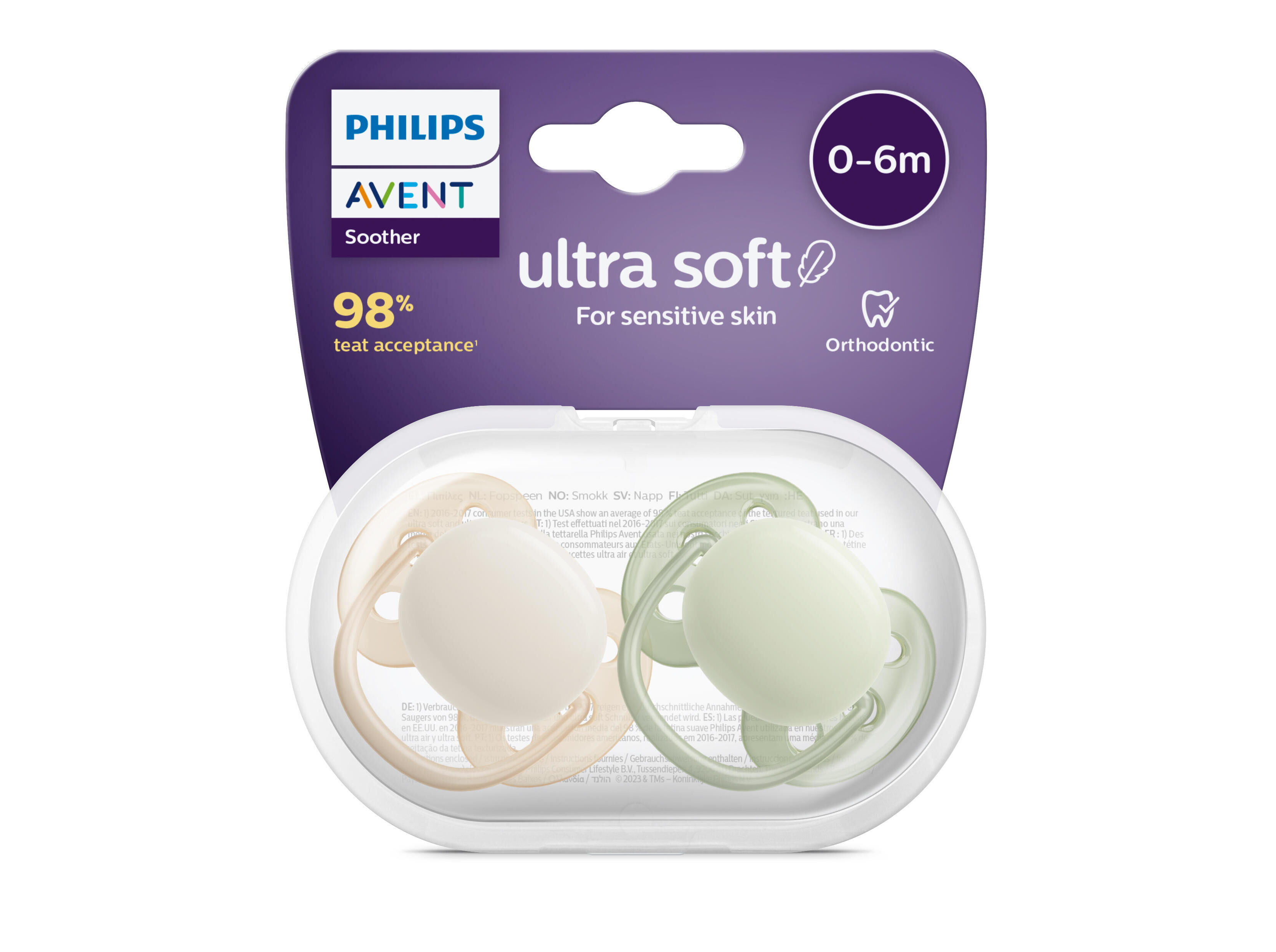 CHUPETA AVENT ULTRA SOFT BJ/VDE 0-6M 2 UN