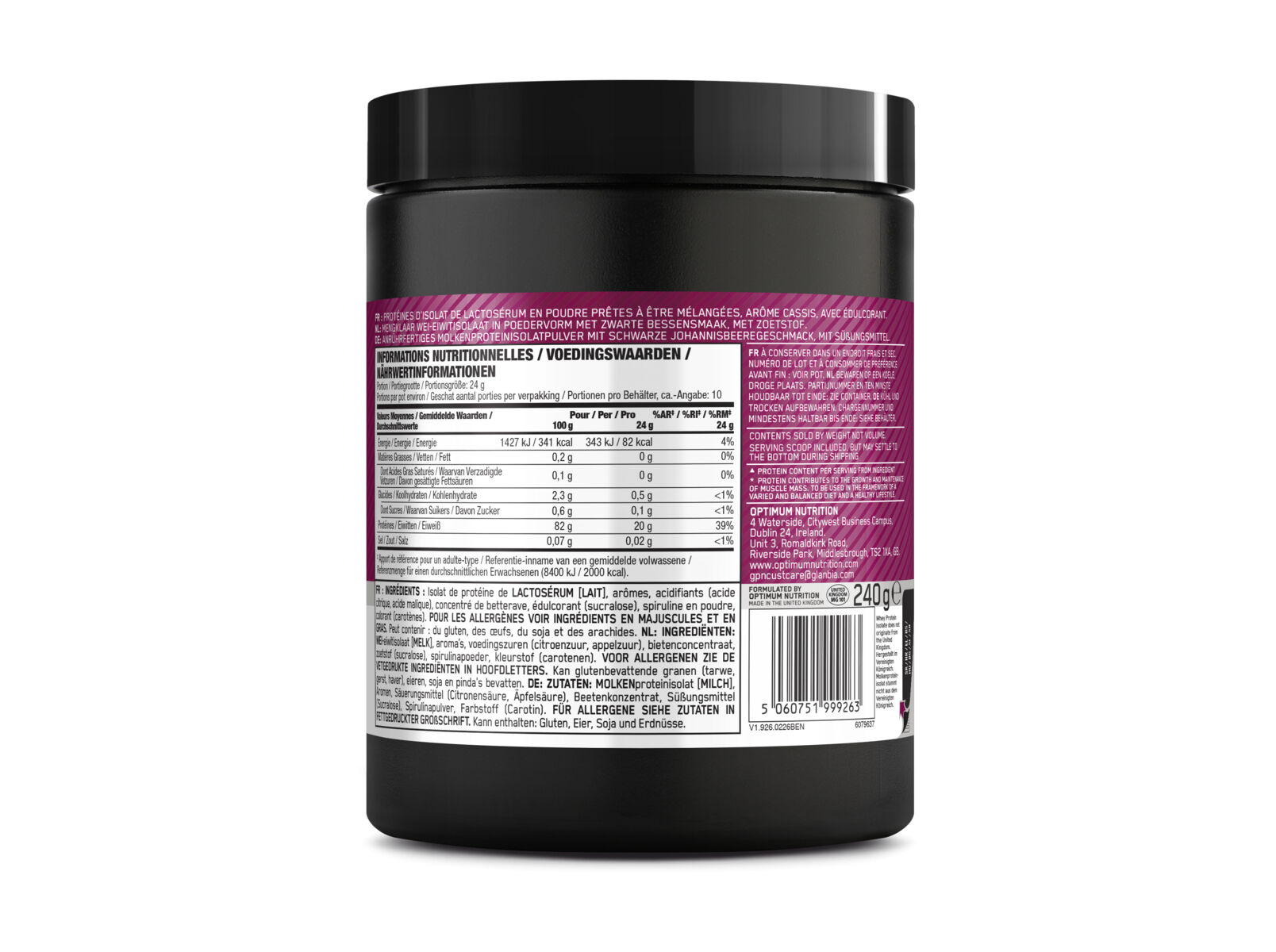 PROTEINA WHEY OPTIMUM NUTRITION GROSELHA PRETA 240G image number 1