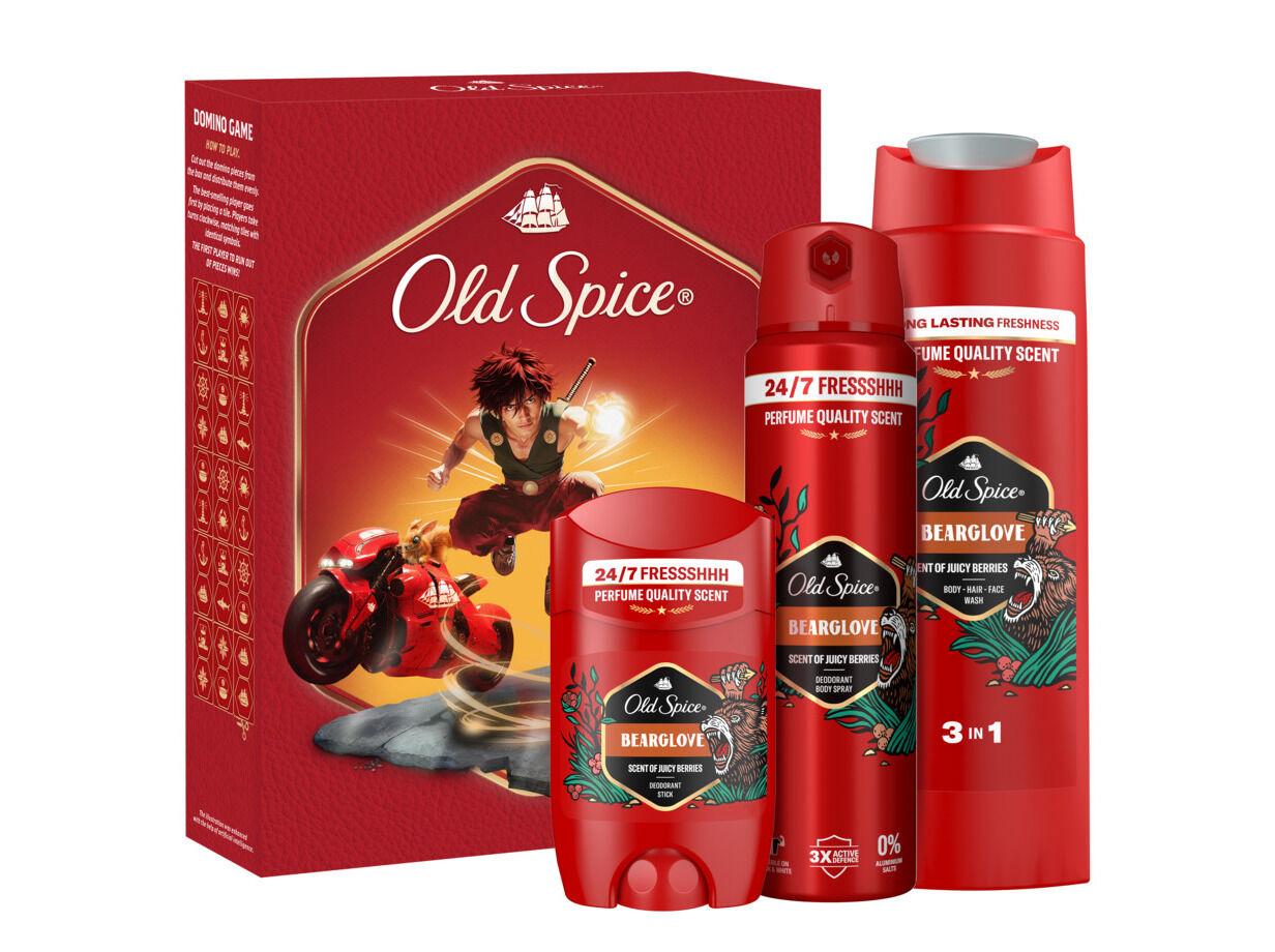 CONJUNTO OLD SPICE BEARGLOVE STICK+SPRAY+FACE/BD/HAIR WASH