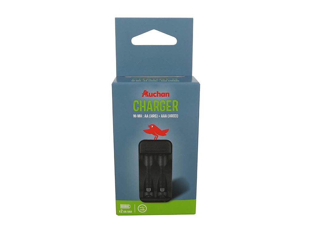 CARREGADOR COM CABO USB AUCHAN BASIC AA(HR6) + AAA (HR3) image number 0