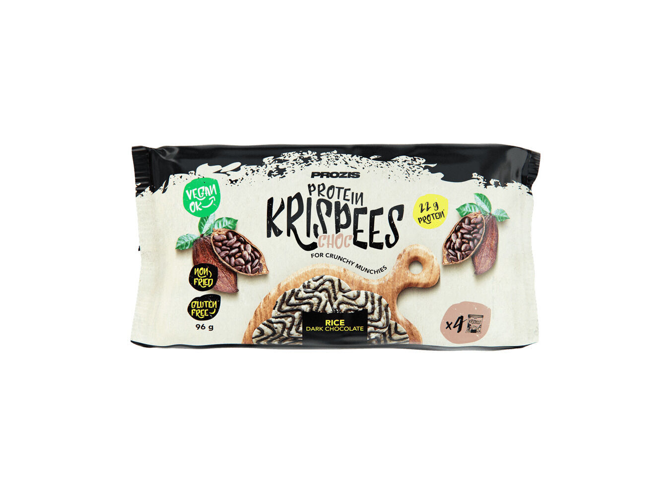 TORTITAS PROT. ARROZ PROZIS C/ COBERT. CHOCOLATE 4X24G image number 0