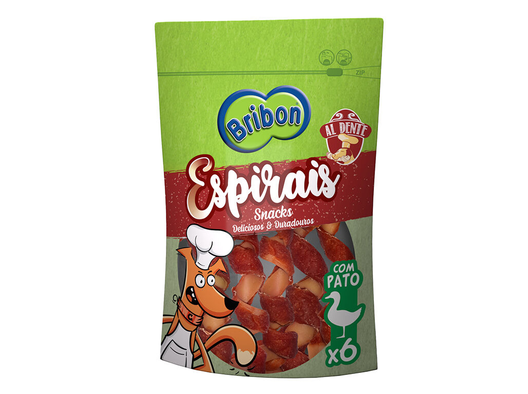 SNACK PARA C&Atilde;O BRIBON ESPIRAIS PATO 6UN image number 1