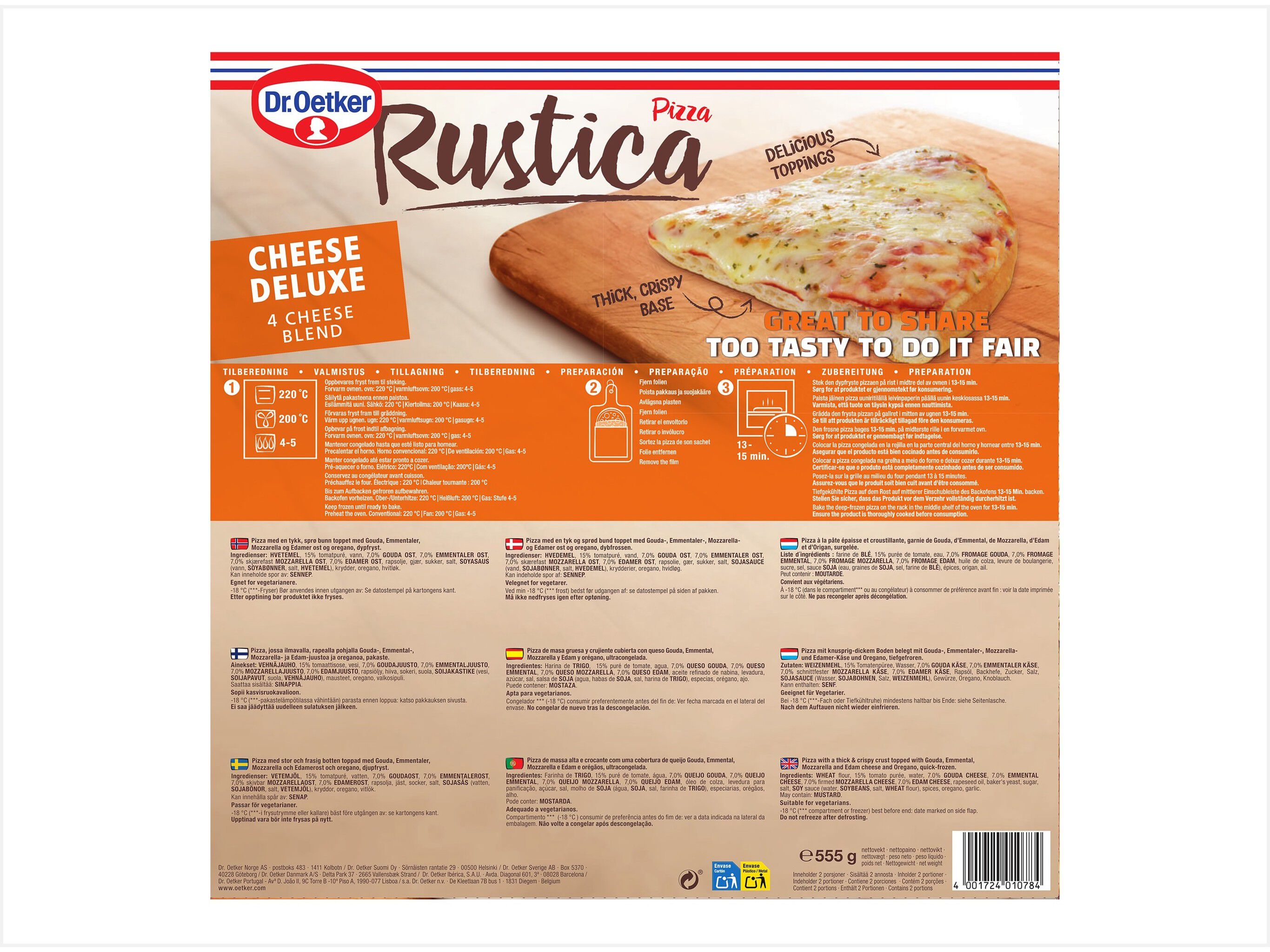 PIZZA DR.OETKER RUSTICA CHEESE DELUXE 555G image number 1