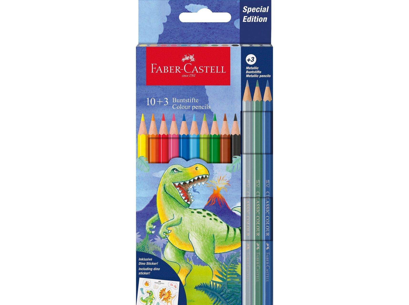L&Aacute;PIS COR FABER-CASTELL DINOSSAUROS 10+3 UNIDADES