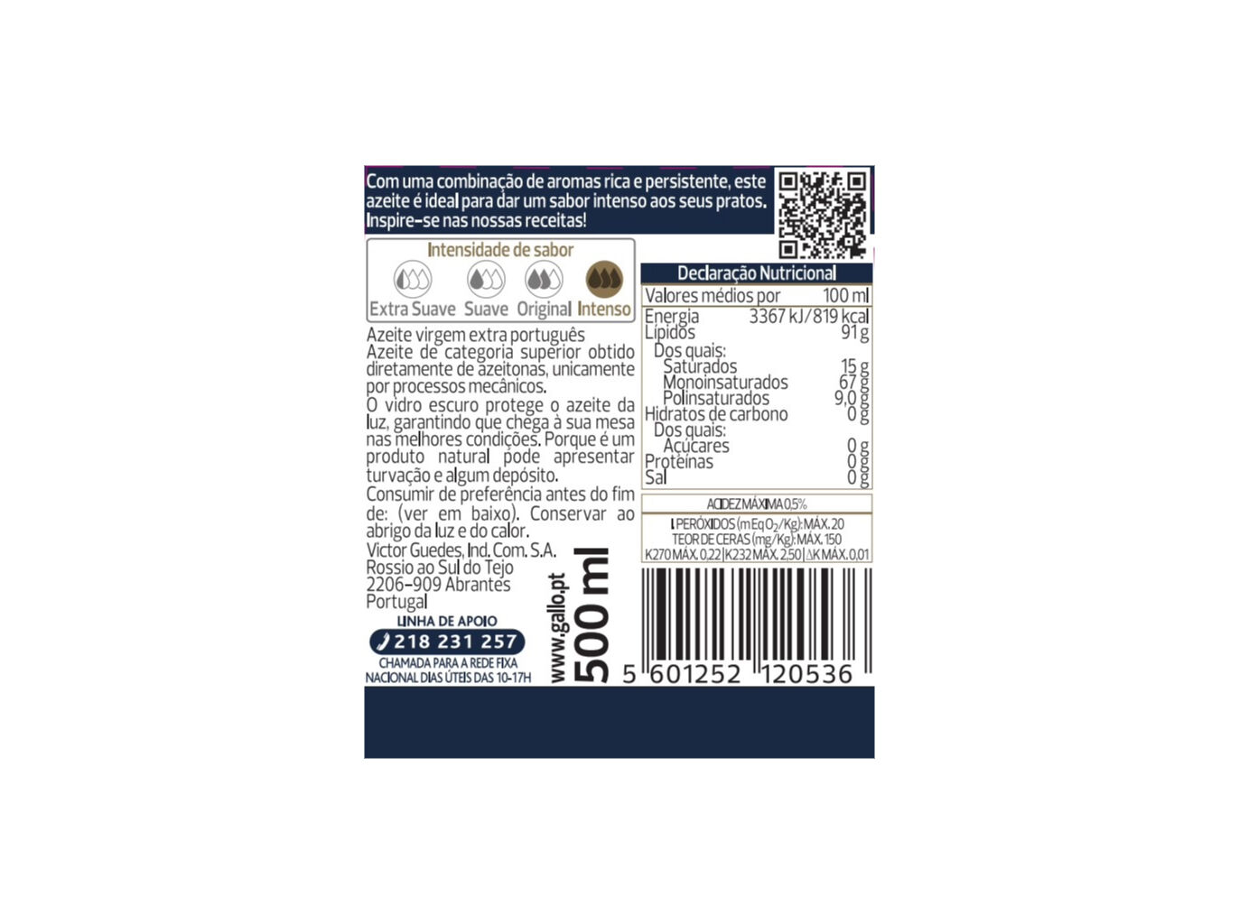 AZEITE VIRGEM EXTRA GALLO RESERVA 500ML image number 1