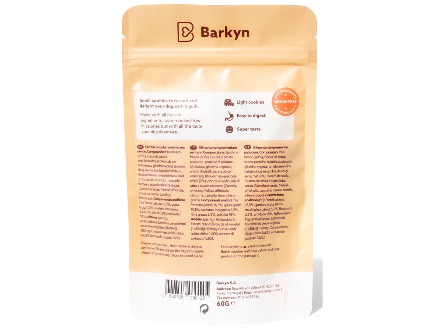 SNACKS PARA C&Atilde;O BARKYN MEL E CANELA 60G image number 1