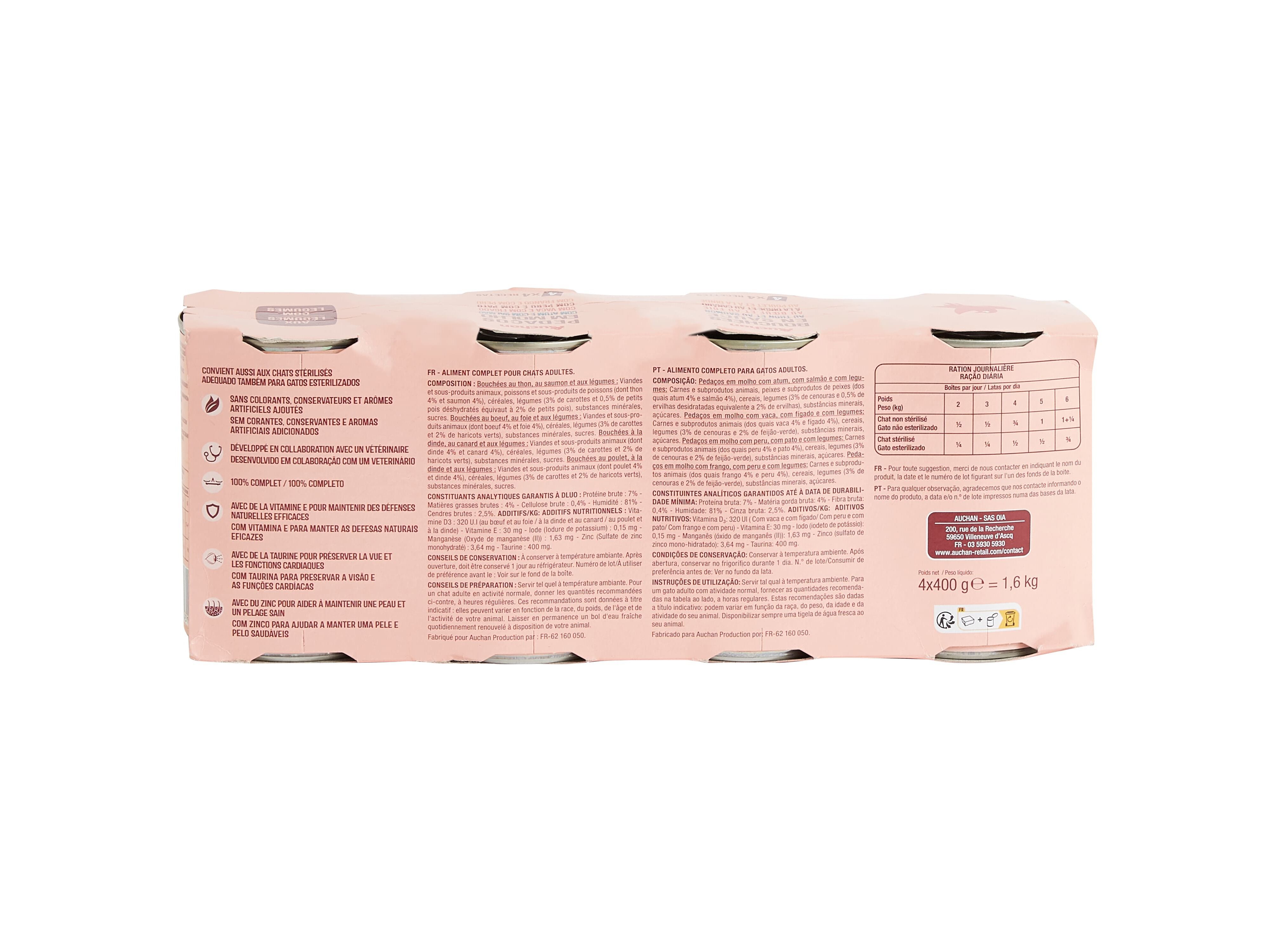 COMIDA H&Uacute;MIDA PARA GATO AUCHAN PEDA&Ccedil;OS EM MOLHO MIX 4X400G image number 2
