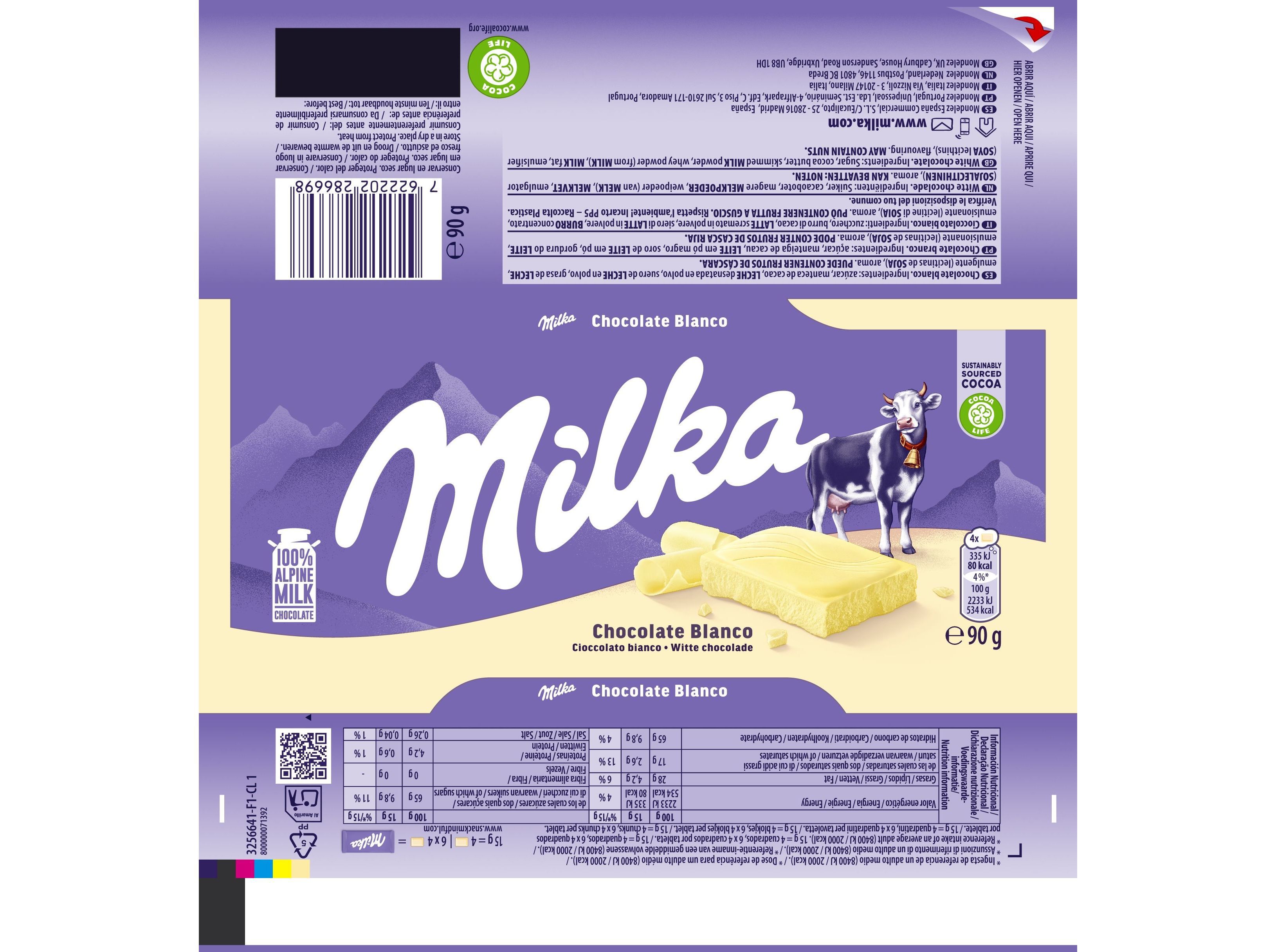 CHOCOLATE MILKA BRANCO 90 G image number 1