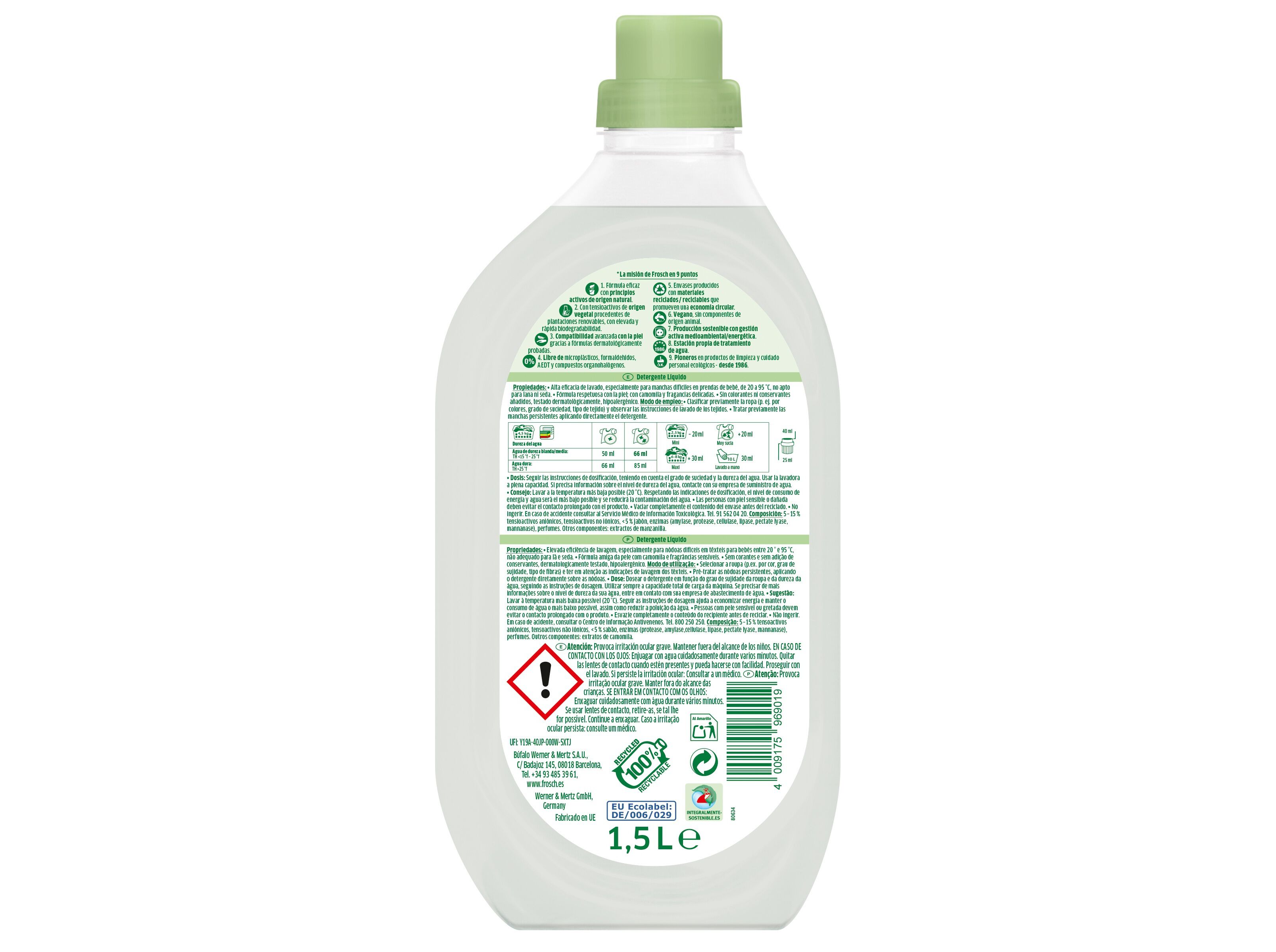 DETERGENTE ROUPA M&Aacute;QUINA L&Iacute;QUIDO FROSCH BABY 22D image number 1