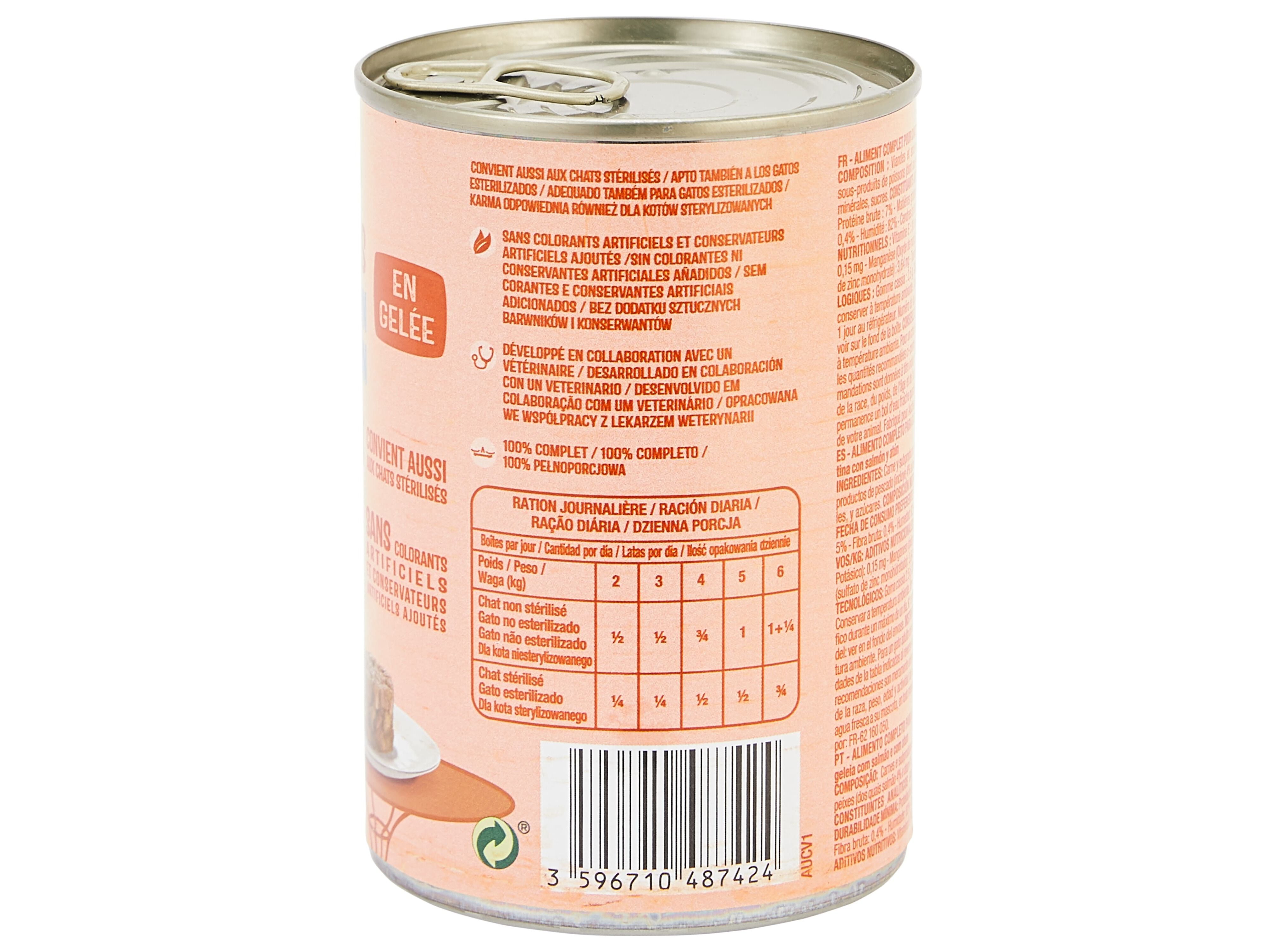 COMIDA H&Uacute;MIDA PARA GATO AUCHAN PEDA&Ccedil;OS EM GELEIA COM SALM&Atilde;O E COM ATUM 400G image number 2