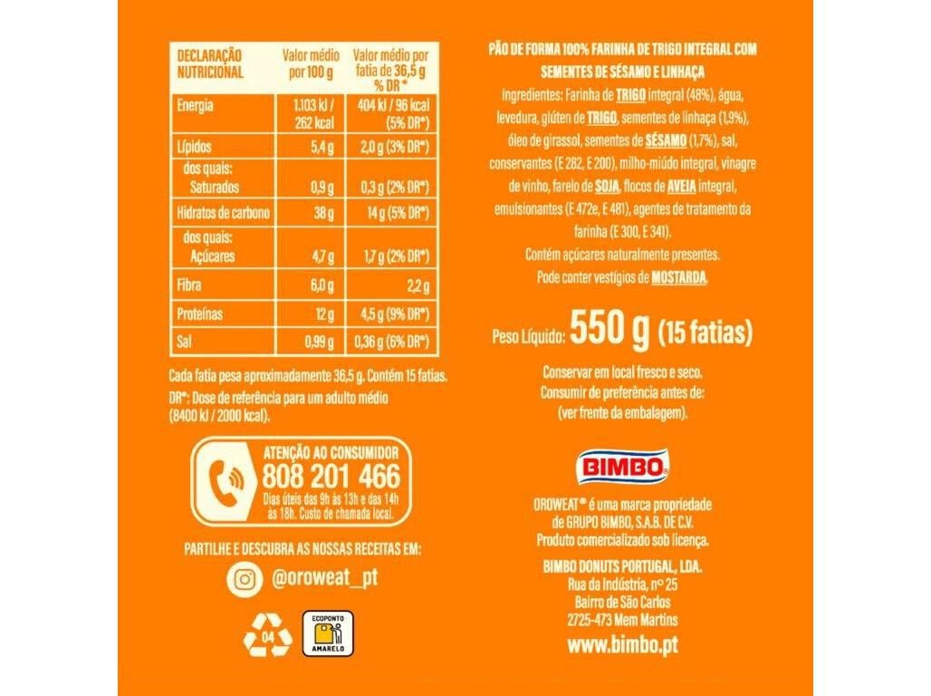 P&Atilde;O OROWEAT BIMBO SEMENTES DE S&Eacute;SAMO LINHA&Ccedil;A 550G image number 1
