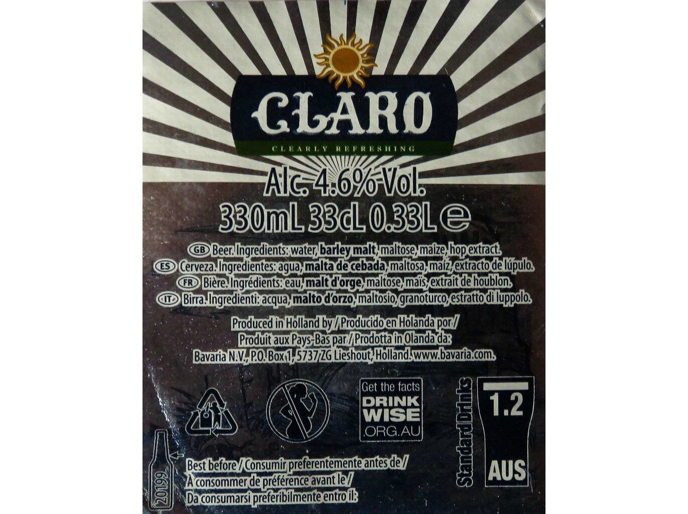 CERVEJA CLARO MEXICAN LAGER 0.33L image number 1