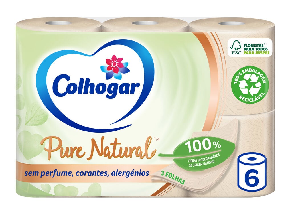 PAPEL COLHOGAR HIGI&Eacute;NICO PURE NATURAL 6ROLOS