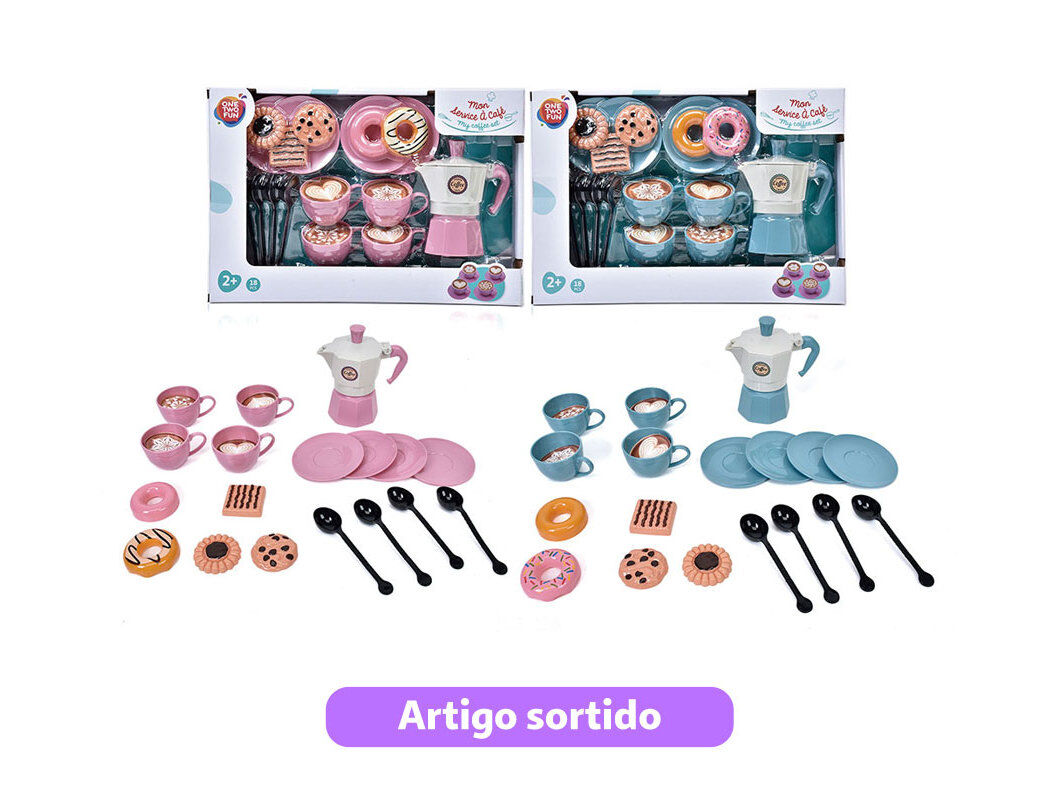 CONJUNTO ACESS&Oacute;RIOS DE CAF&Eacute; ONE TWO FUN 18 PE&Ccedil;AS MODELOS SORTIDOS