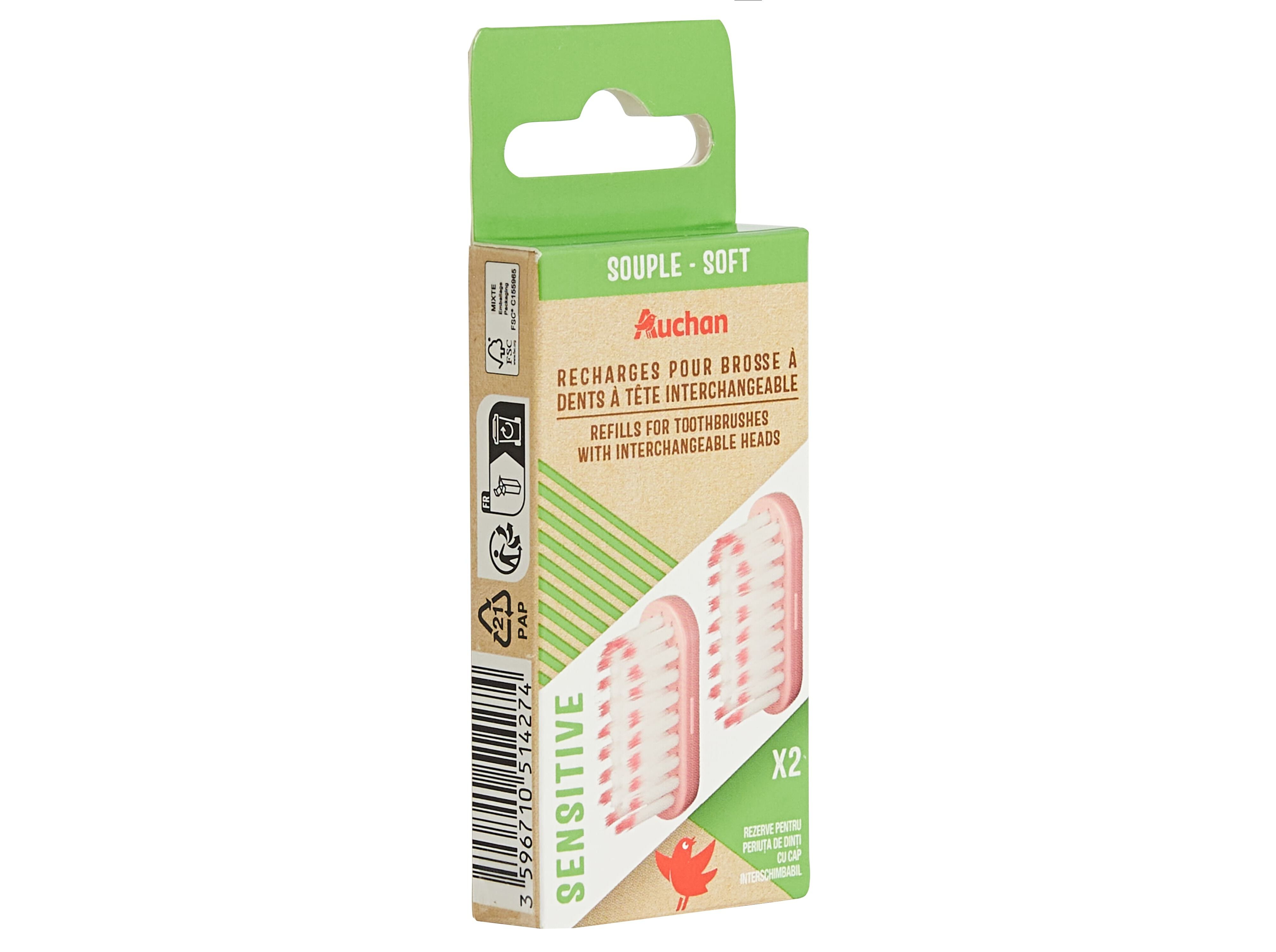 RECARGA ESCOVA DENTES AUCHAN CABE&Ccedil;A TROC&Aacute;VEL SENS&Iacute;VEL SUAVE 2UN image number 2