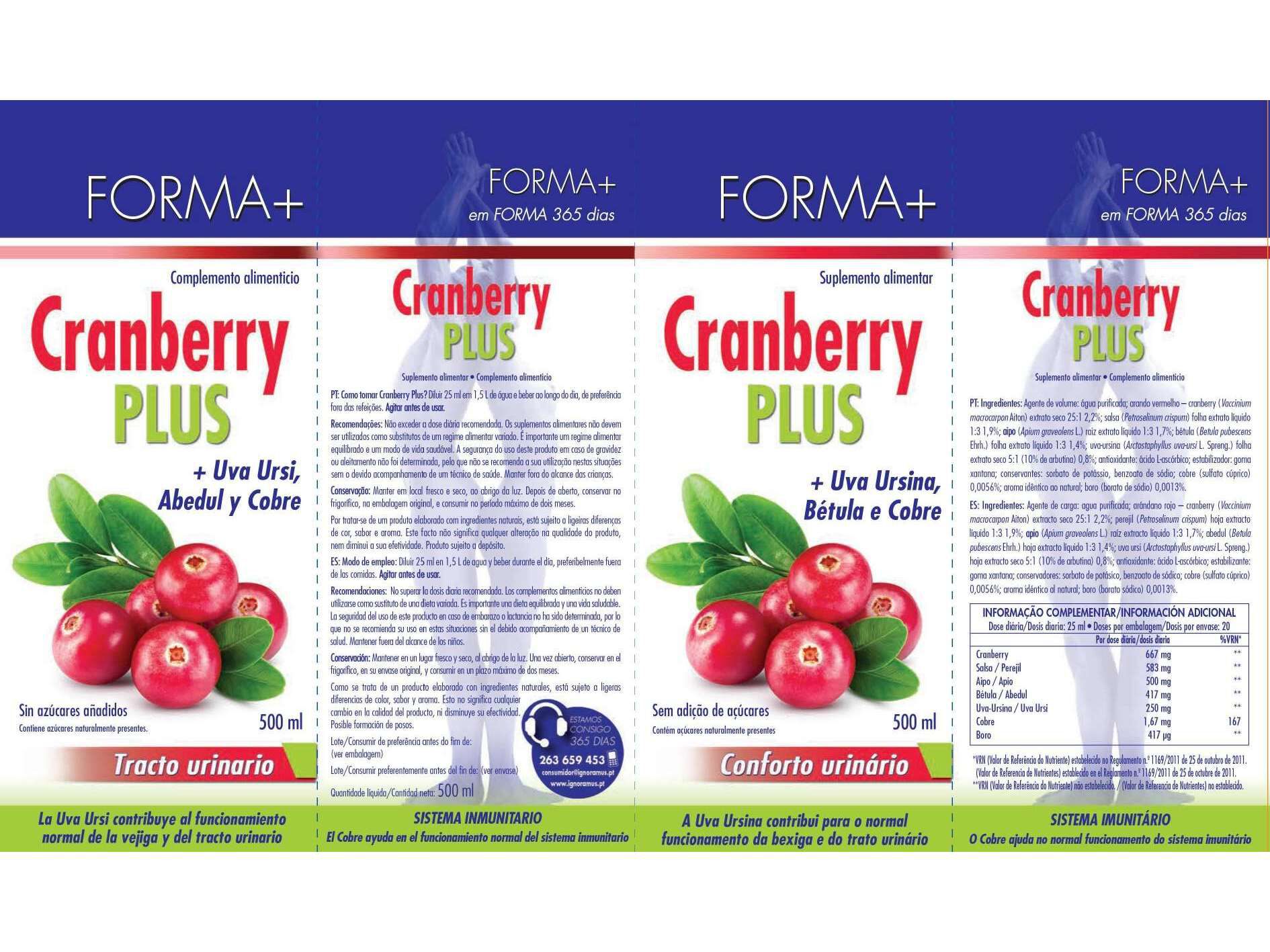 SUPLEMENTO FORMA+ CRANBERRY PLUS 500ML image number 1