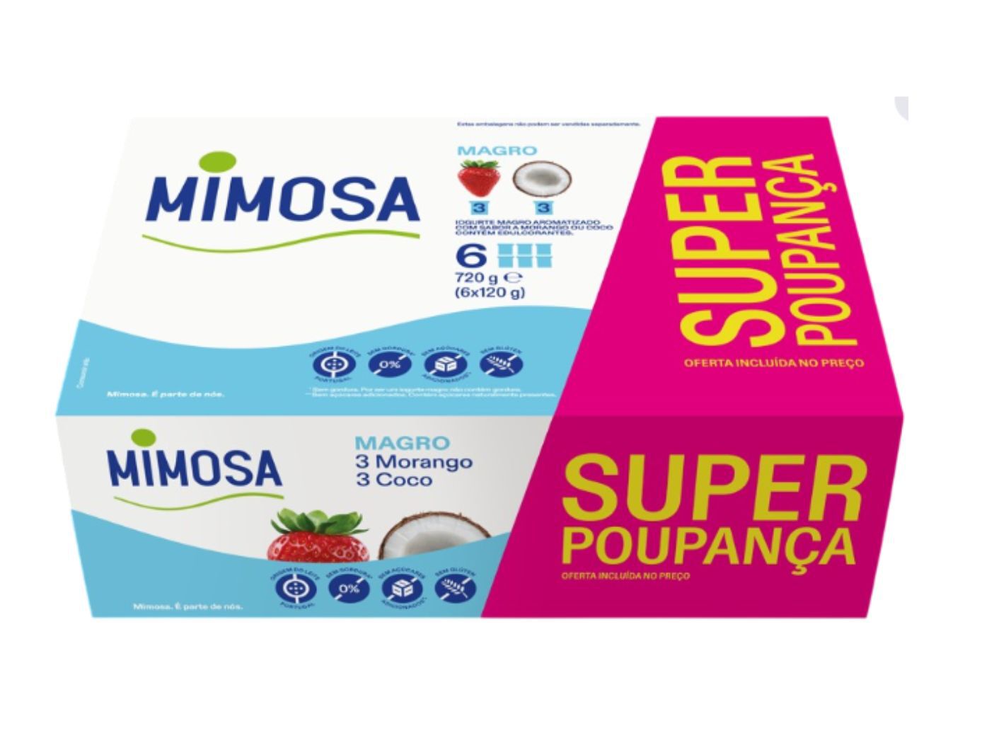 IOGURTE MIMOSA AROMA MAGRO MORANGO E C&Ocirc;CO LEVE 6 PAGUE 4 6X120G image number 0