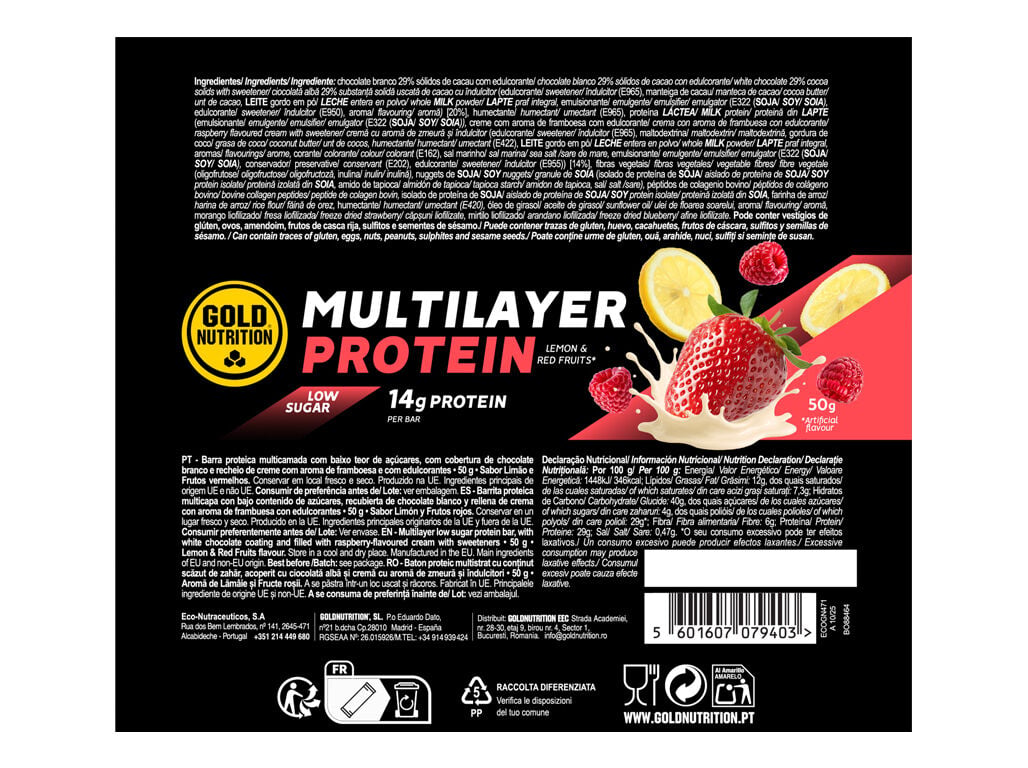 BARRA MULTILAYER GOLDNUTRITION PROTEINA RED FRUITS & LEMON 50G image number 1