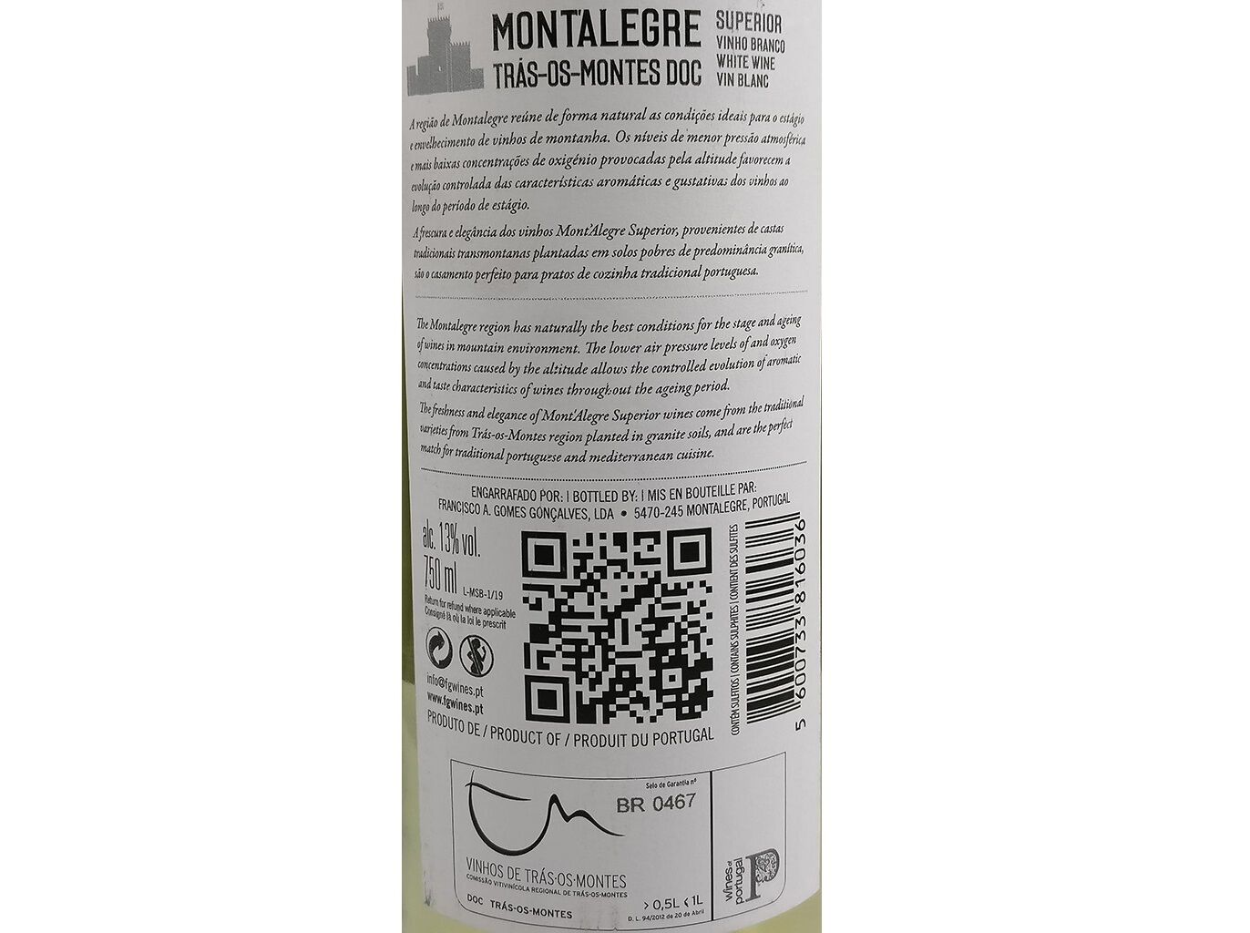 VINHO BRANCO MONTALEGRE SUPERIOR TR&Aacute;S OS MONTES 0.75L image number 1