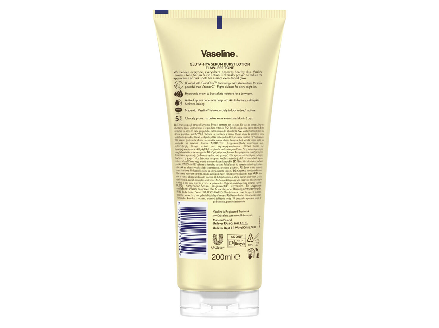 LO&Ccedil;&Atilde;O VASELINE GLUTA-HYA FLAWLESS TONE 200ML image number 1