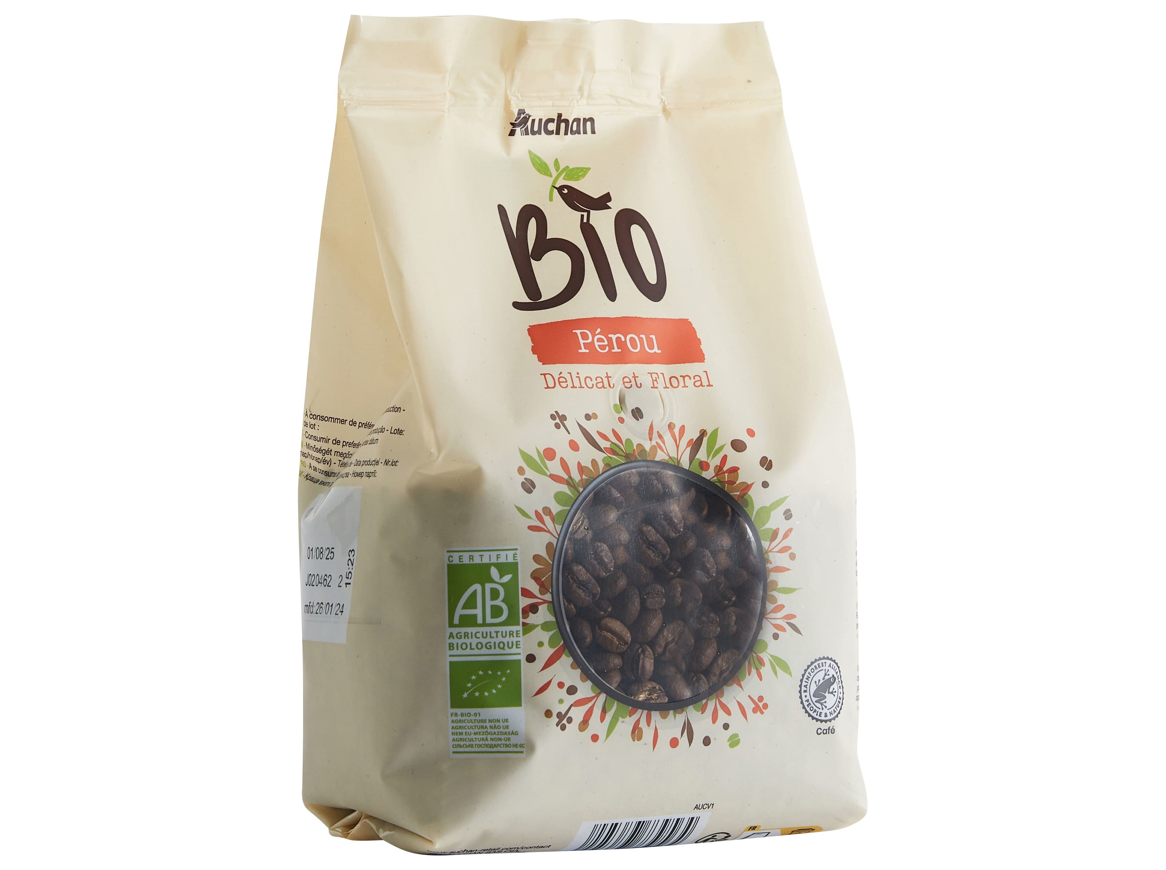 CAF&Eacute; EM GR&Atilde;O AUCHAN BIO ORIGEM PERU 500G