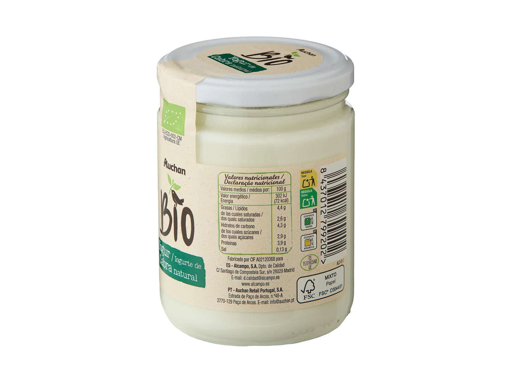 IOGURTE AUCHAN BIO NATURAL CABRA 420G image number 1