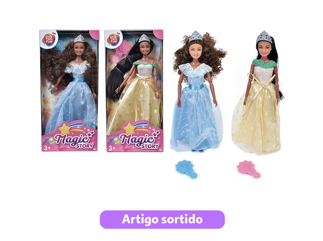 BONECA PRINCESA ONE TWO FUN MORENA 29CM MODELOS SORTIDOS