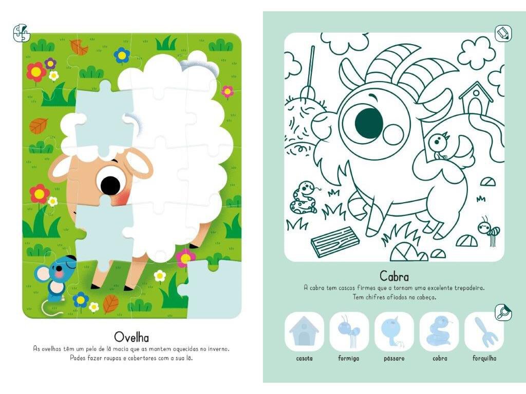 LIVRO PUZZLES AUTOCOLANTES E DIVERS&Atilde;O COM CORES ANIMAIS DA QUINTA image number 1