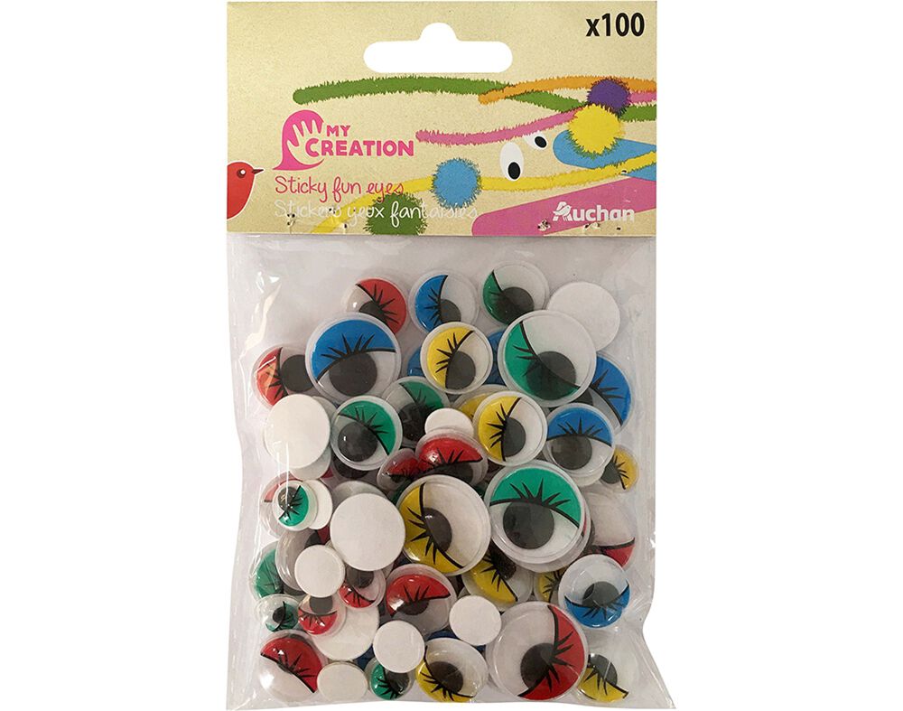 CONJUNTO DE SORTIDO DE OLHOS AUCHAN COLORIDOS 3 TAMANHOS 100 UNIDADES