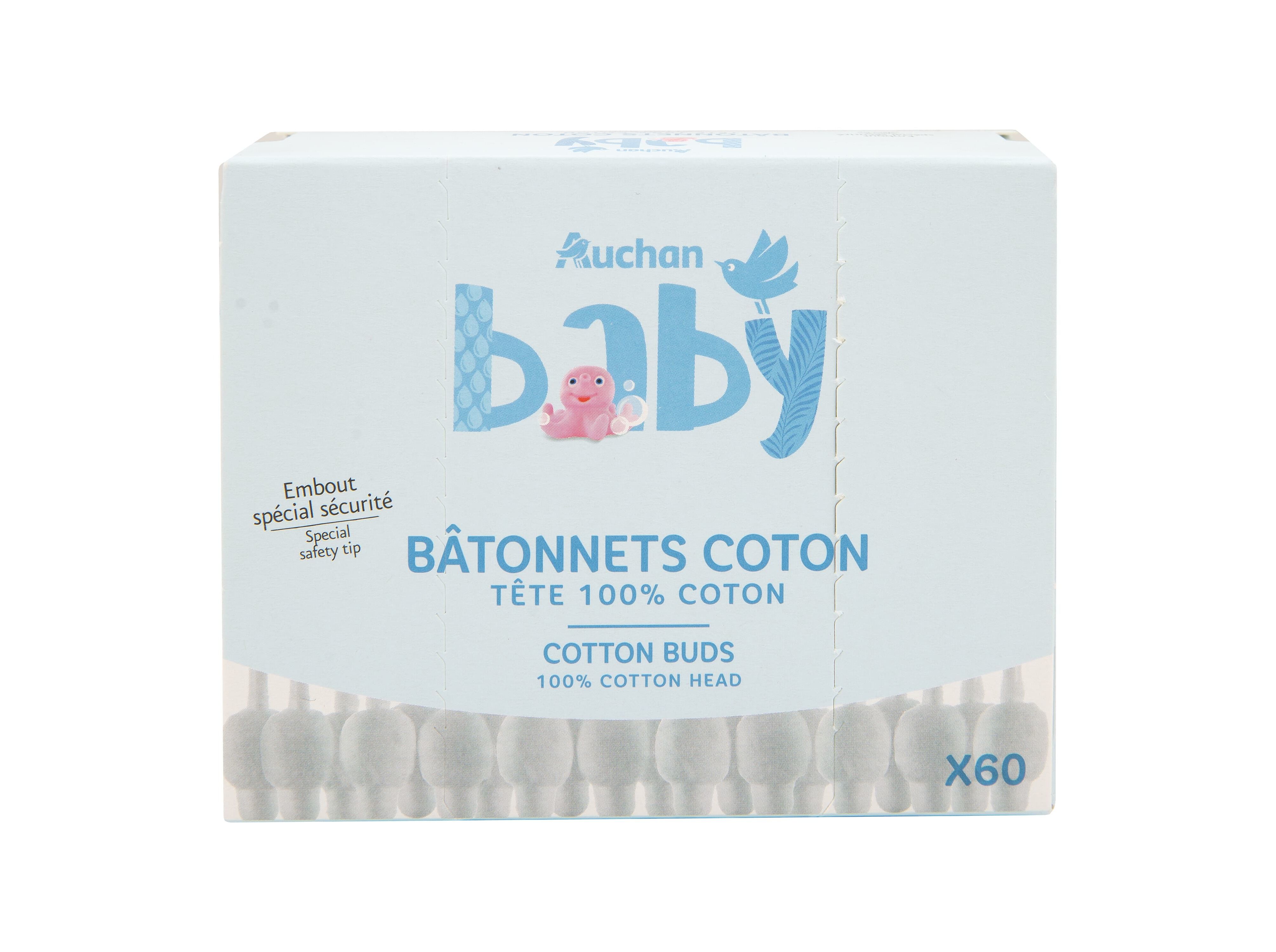 COTONETES AUCHAN BABY 100% ALGOD&Atilde;O COM PROTE&Ccedil;&Atilde;O 60UN