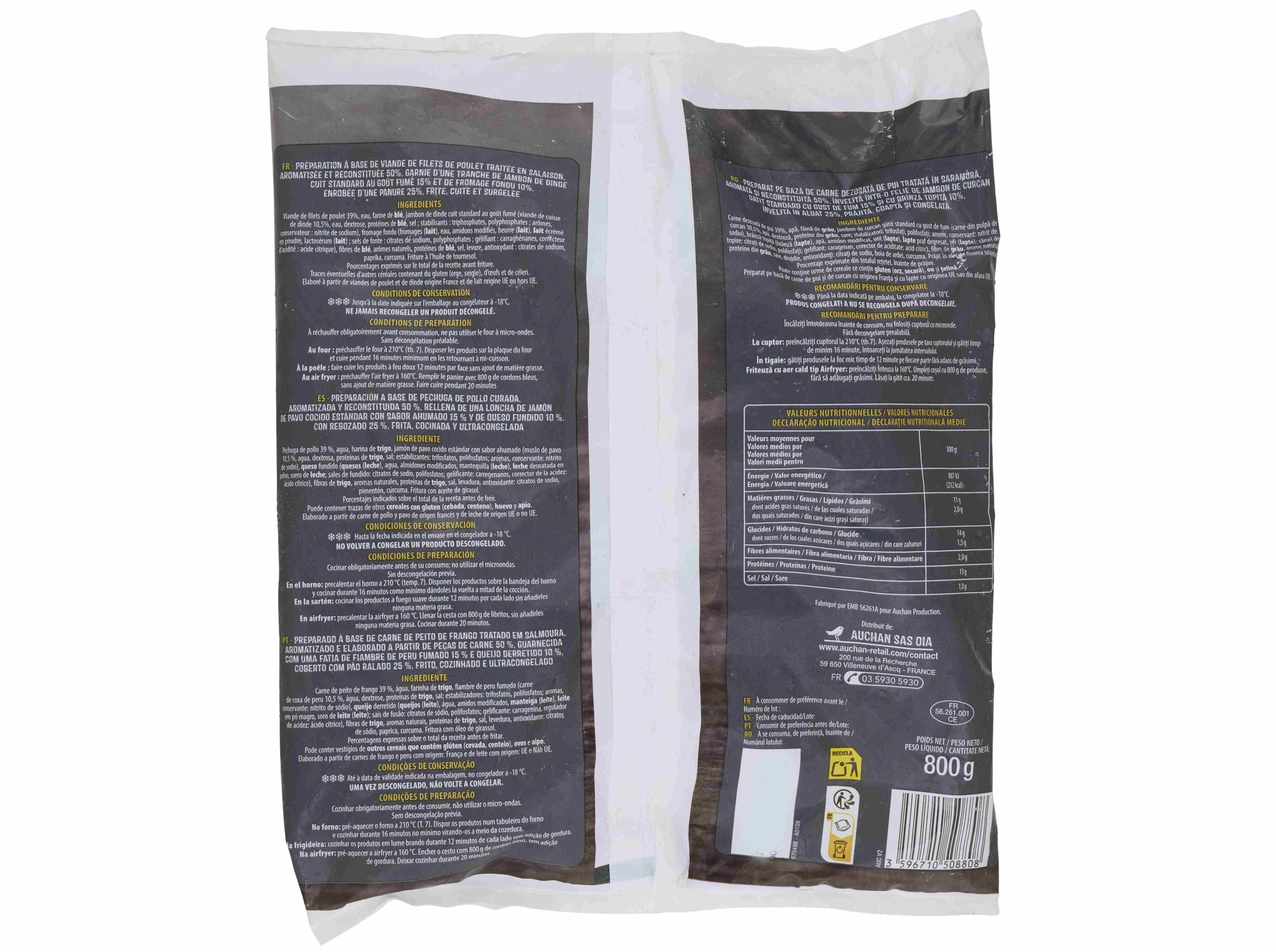 CORDON BLEU AUCHAN PEITO FRANGO 8UN 800G image number 1