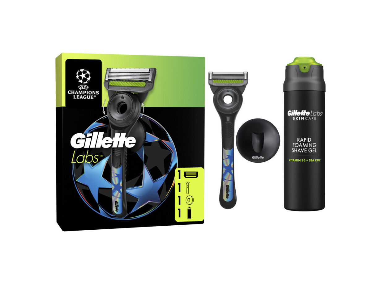 CONJUNTO GILLETTE LABS UEFA +GEL+SUPORTE