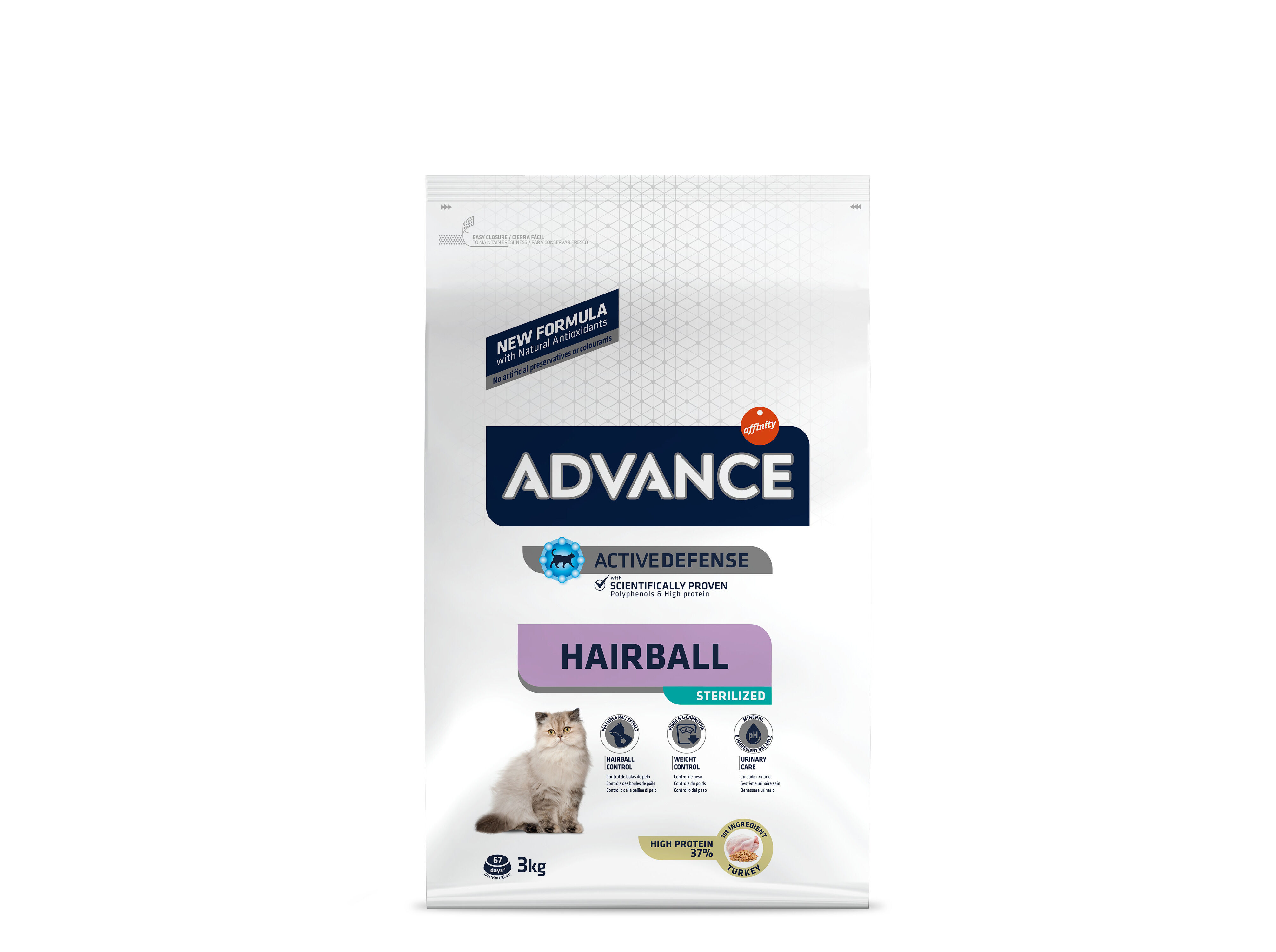 RA&Ccedil;&Atilde;O GATO ADVANCE HAIRBALL ESTERILIZADO 3KG image number 1