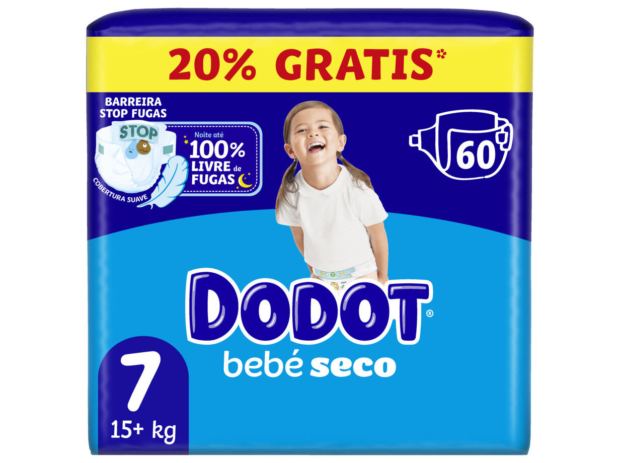 FRALDAS DODOT BEB&Eacute; SECO JUMBO T7 15+KG 60UN
