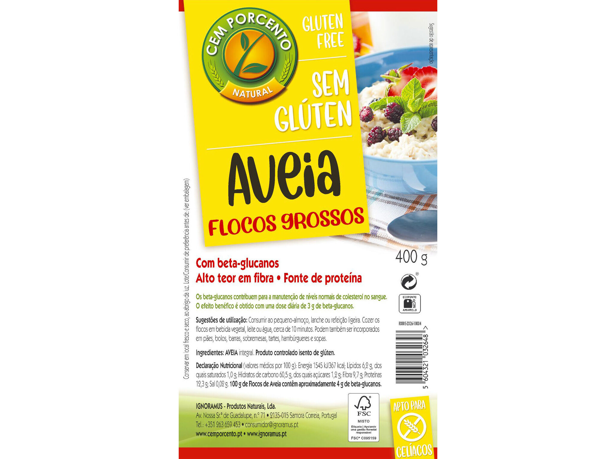 FLOCOS CEM PORCENTO AVEIA GROSSOS SEM GL&Uacute;TEN 400G image number 1