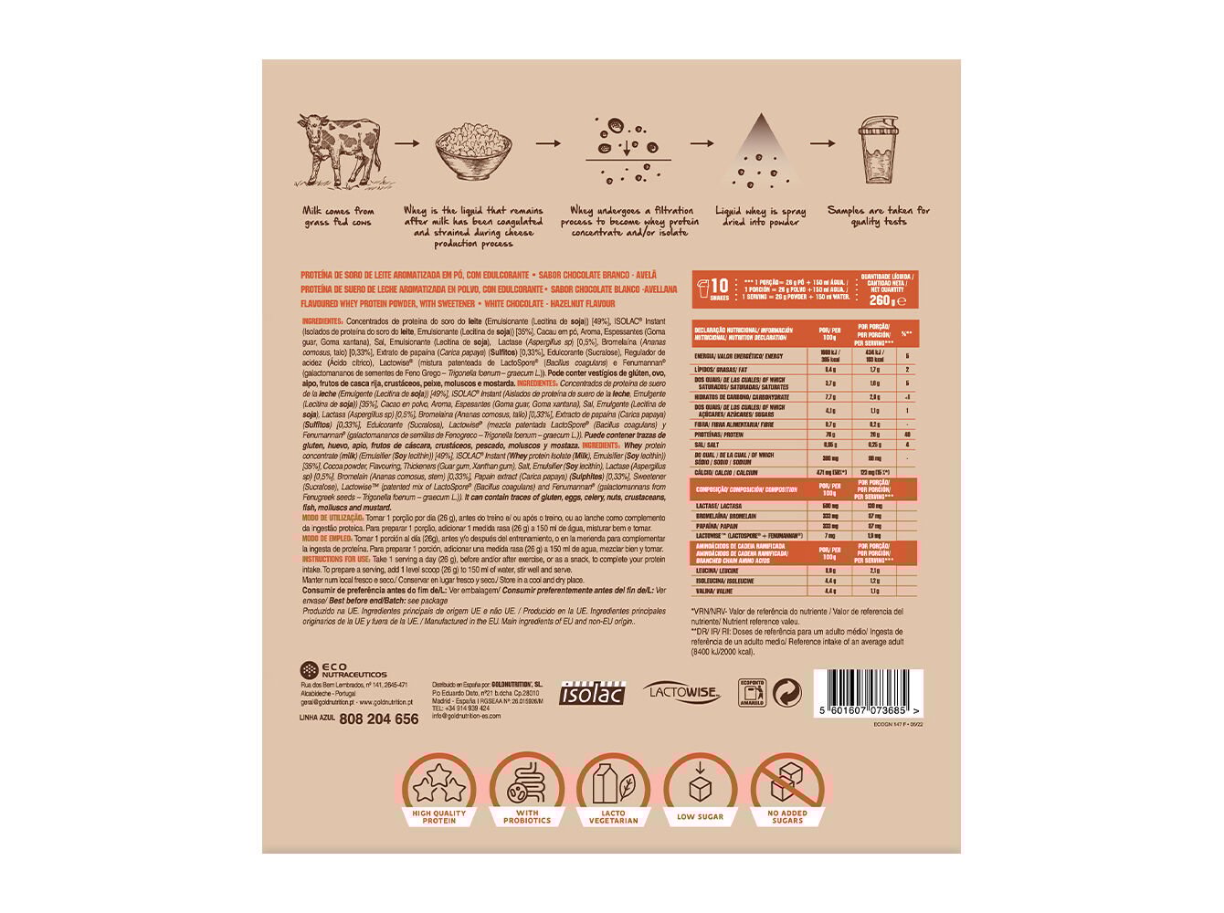 PROTE&Iacute;NA GOLDNUTRITION TOTAL WHEY CHOCOLATE BRANCO AVEL&Atilde; 260G image number 1