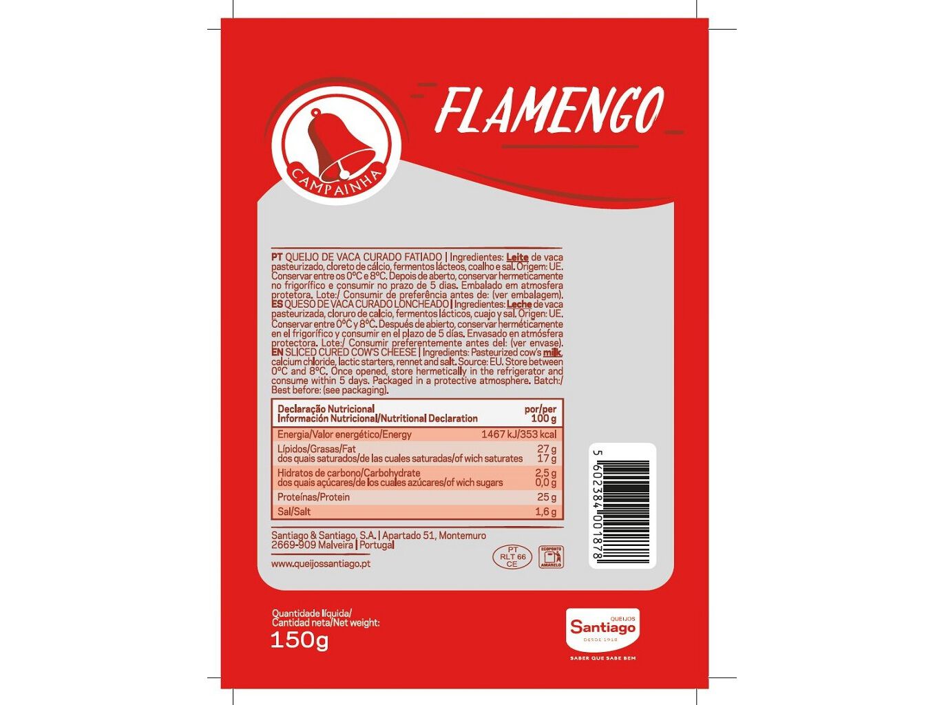 QUEIJO CAMPAINHA FATIADO FLAMENGO 150G image number 1
