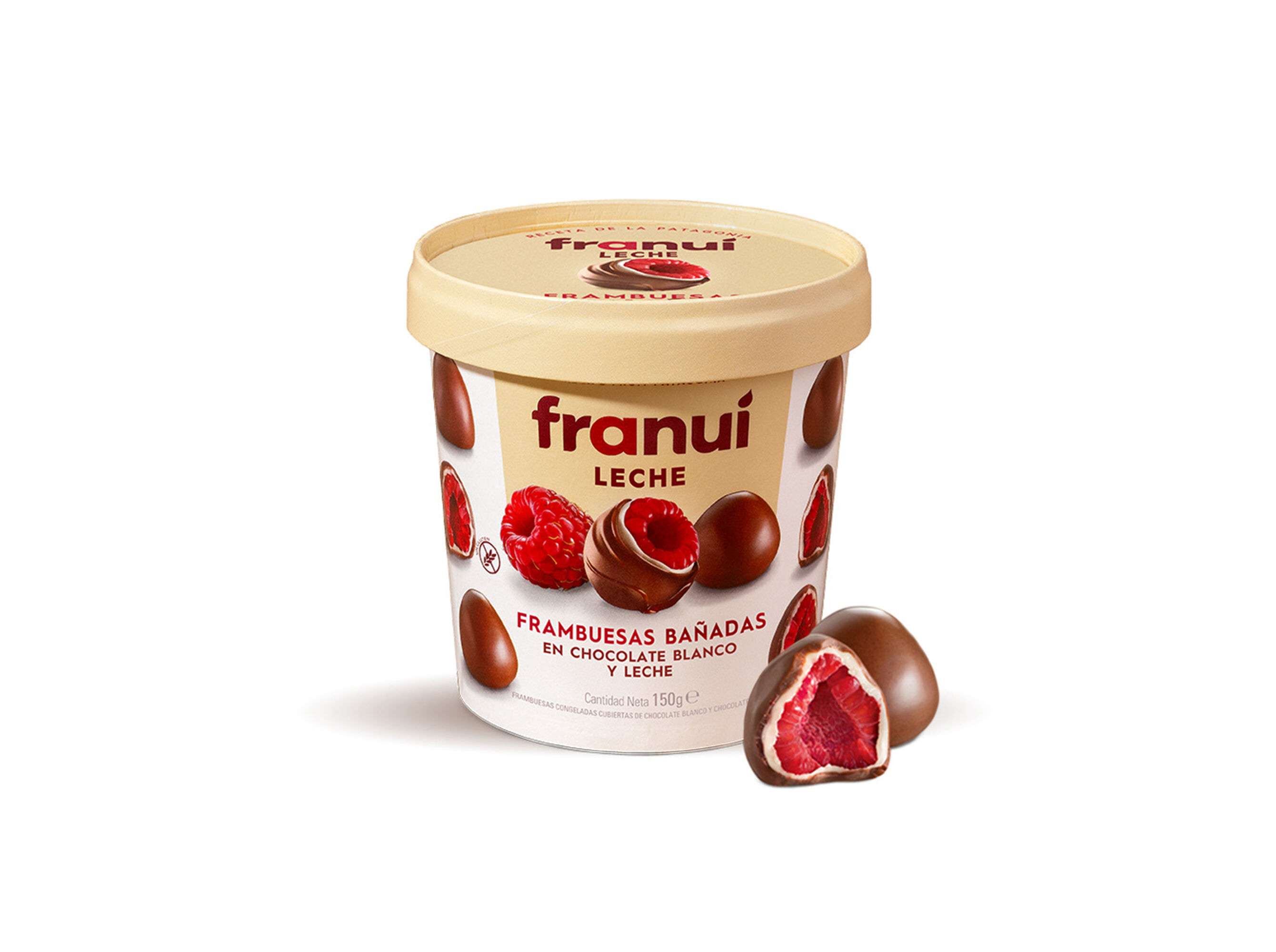 FRAMBOESAS FRANU&Iacute; COBERTAS COM CHOCOLATE BRANCO E CHOCOLATE DE LEITE 150G image number 0