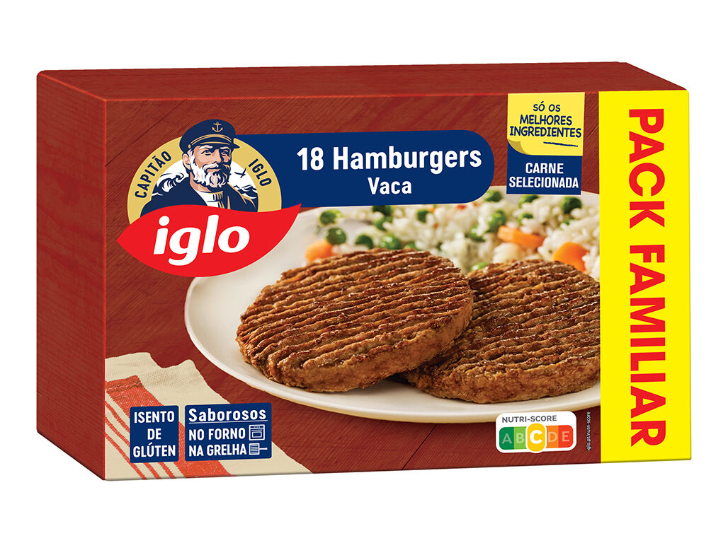 HAMBURGUERES IGLO VACA SEM GL&Uacute;TEN 18UN 1440G