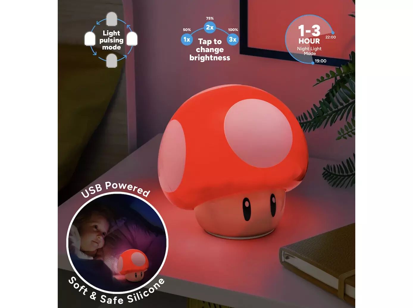 LUZ LED NEON SUPER MARIO SQUISHYGLO COGUMELO image number 1