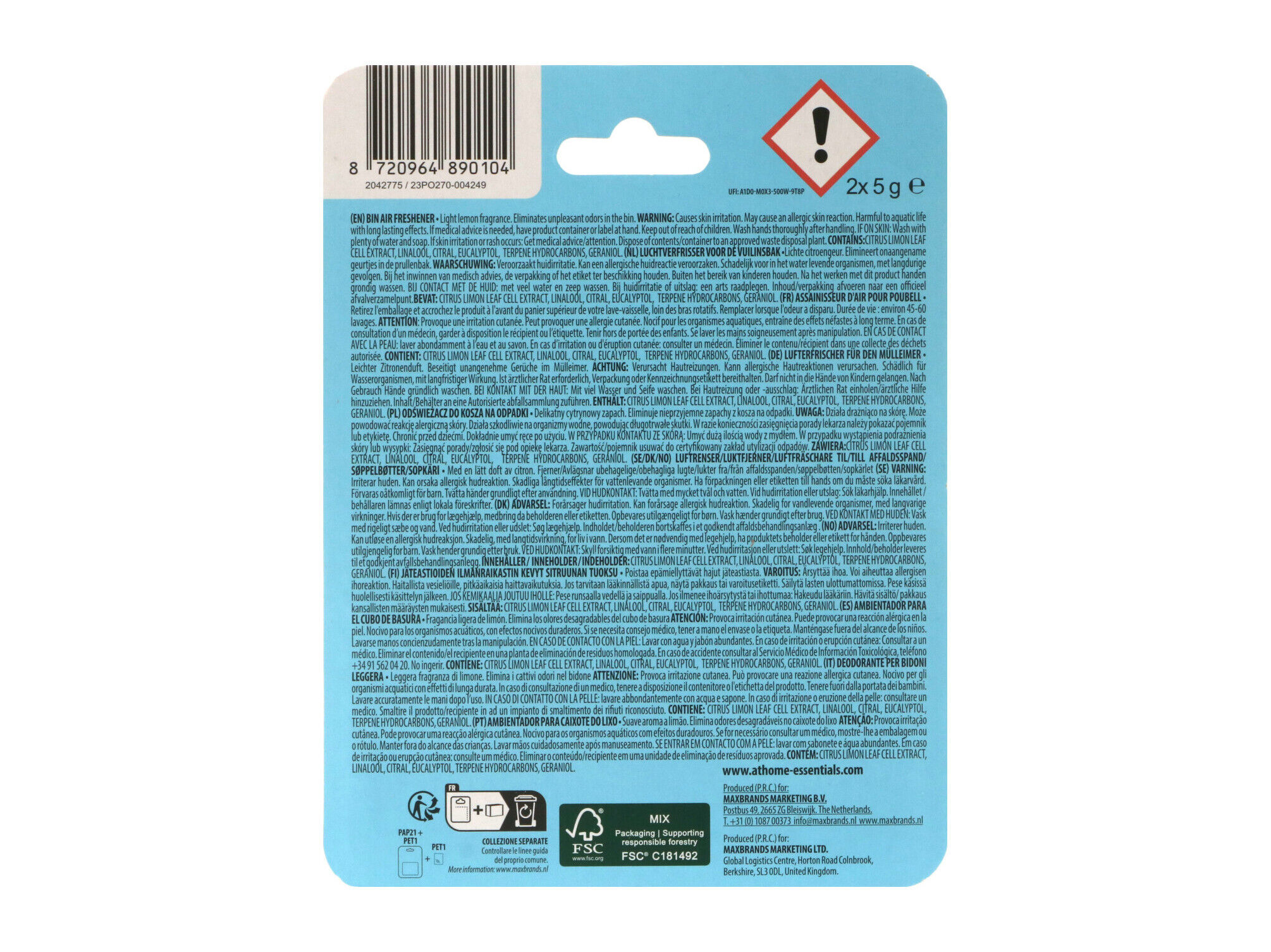 AMBIENTADOR AT HOME SCENTS CAIXOTE DE LIXO LIM&Atilde;O 2 UN image number 1