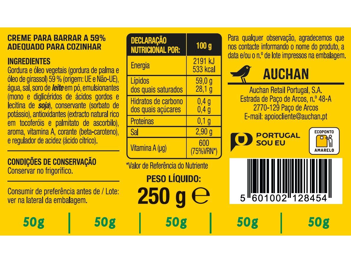 CREME VEGETAL AUCHAN CULIN&Aacute;RIO 250G image number 1