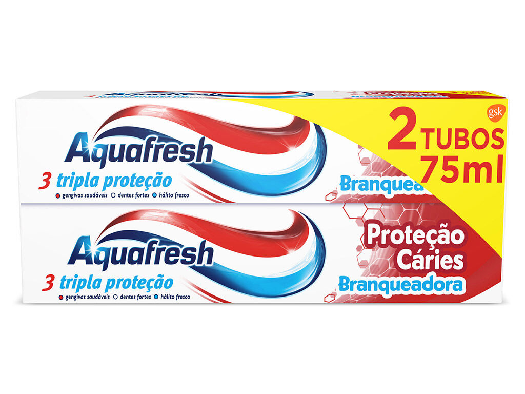 Pasta de Dentes Branqueadora Prote&ccedil;&atilde;o Caries Aquafresh 2x75ml