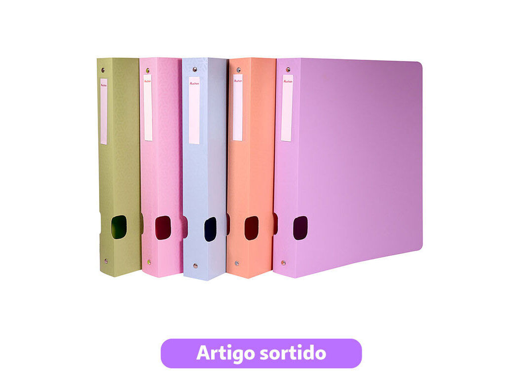 DOSSIER A4 4 ARGOLAS AUCHAN PL&Aacute;STICO 40MM PASTEL CORES SORTIDAS image number 0