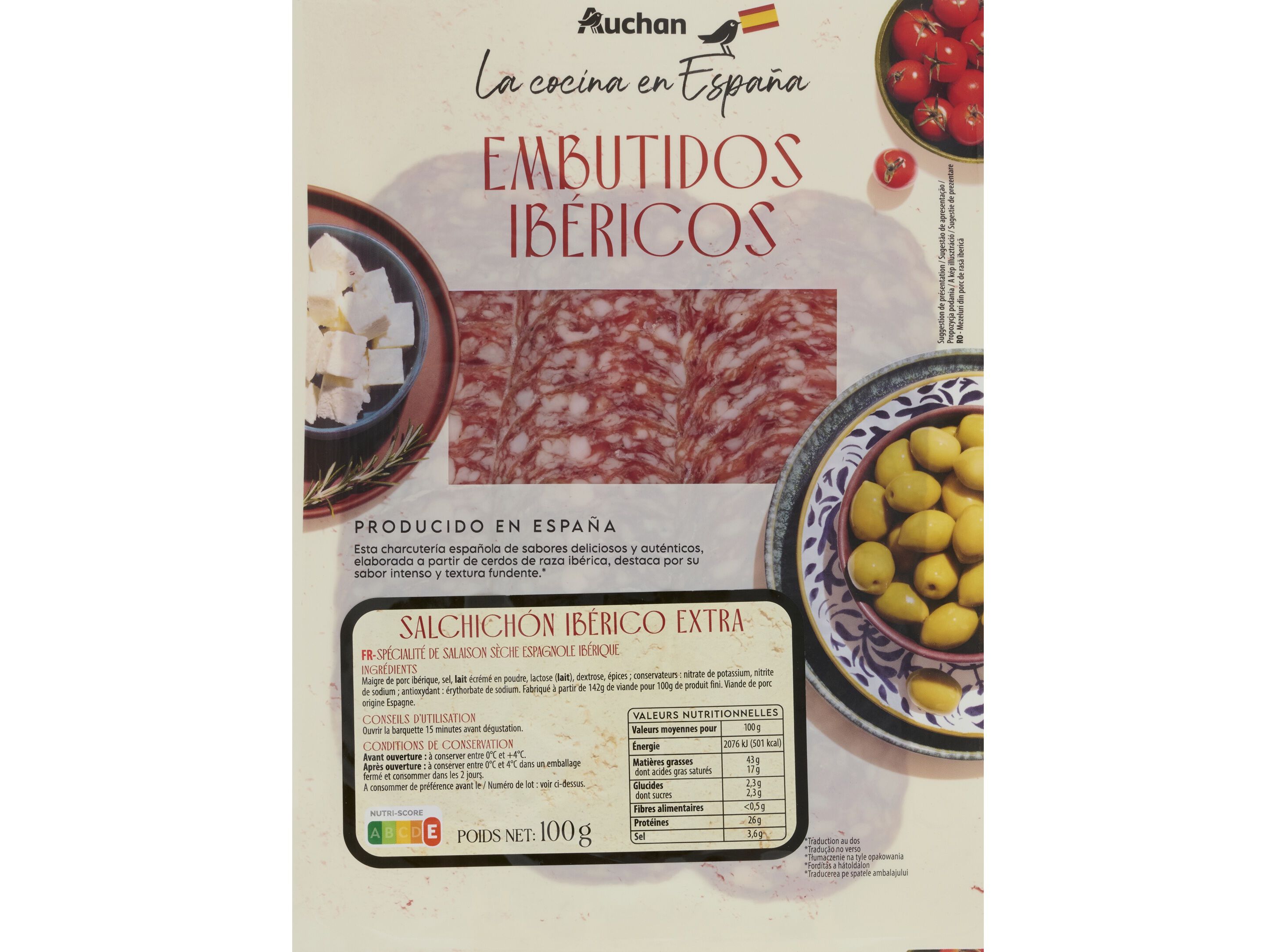 SALSICH&Atilde;O IB&Eacute;RICO AUCHAN &Agrave; MESA EM ESPANHA 100G image number 0