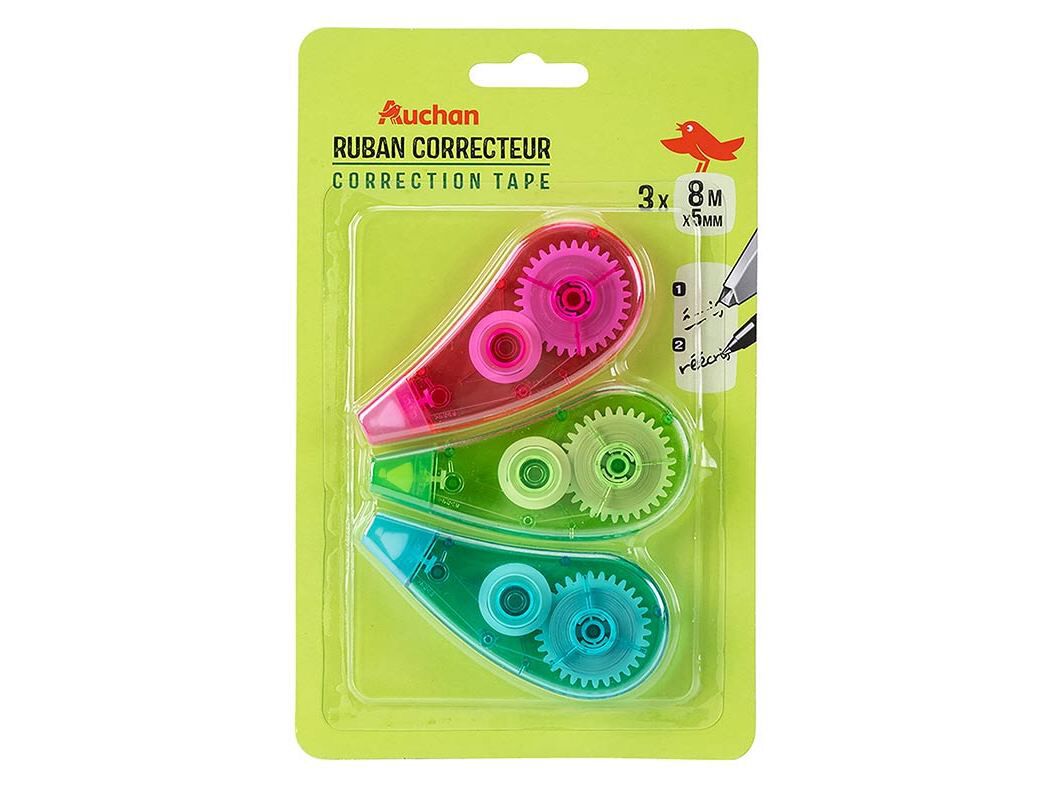 CONJUNTO DE 3 FITAS CORRETORAS AUCHAN 5MMX8M