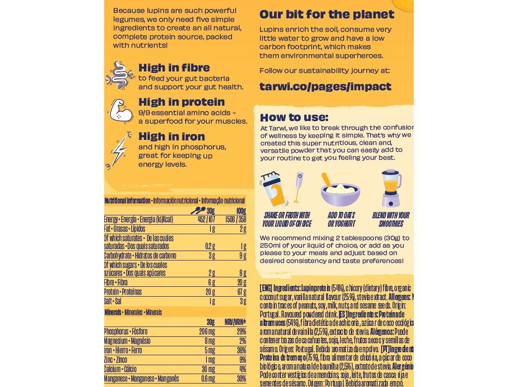 PROTEINA VEGAN TARWI BAUNILHA 300G image number 1