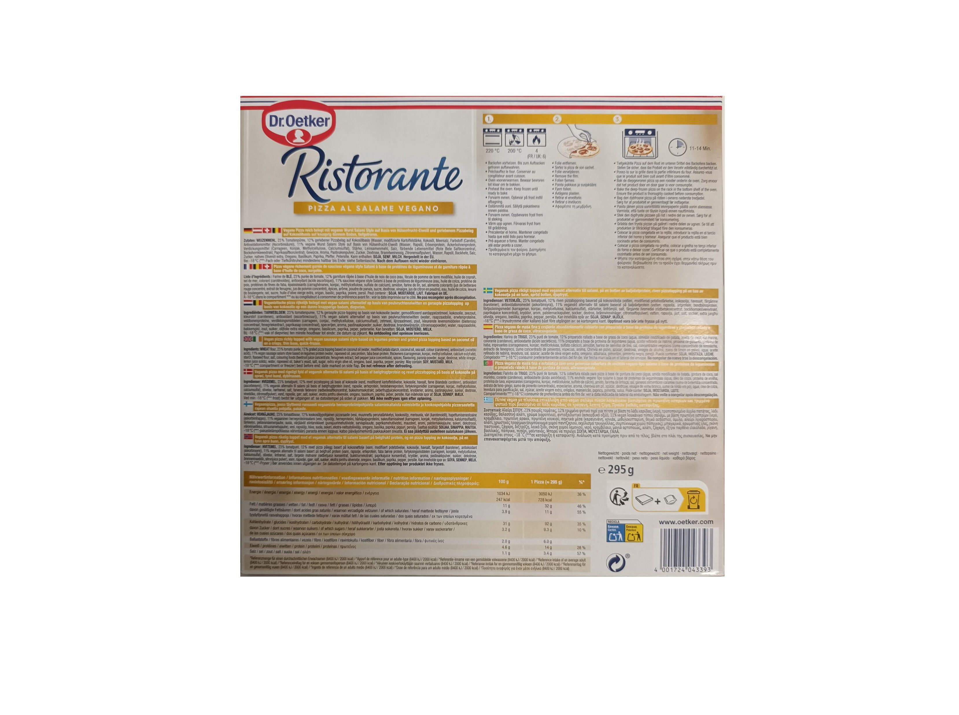 PIZZA RISTORANTE DR.OETKER SALAME VEGAN 296G image number 1